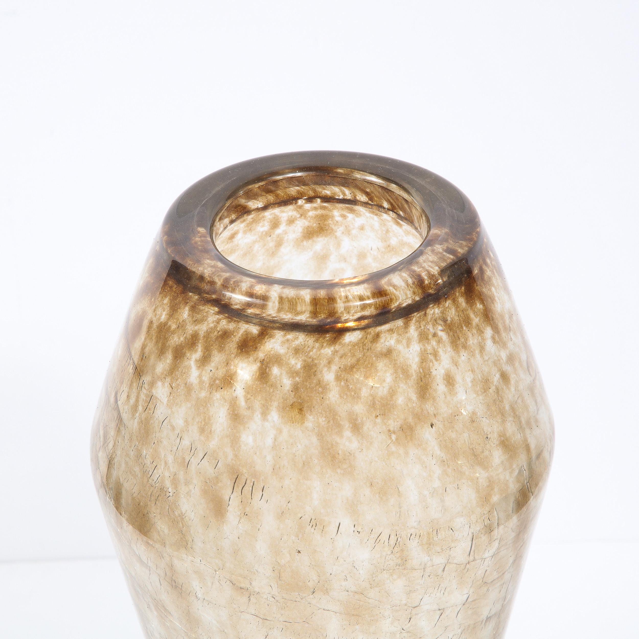 Museum Quality French Art Deco Topaz Craqueleur Glass Vase, Signed by Schneider For Sale 5