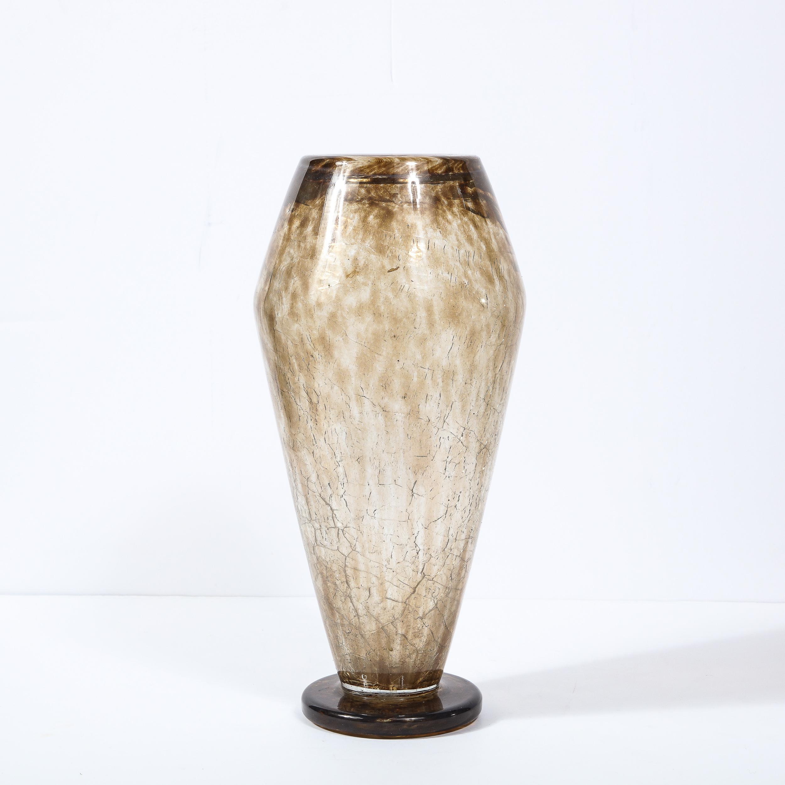 This stunning Art Deco vase (signed Schneider) was realized in the studio of the esteemed glass makers Ernest and Charles Schneider circa 1925. The Schneider Brothers were some of the most respected and masterful glass artists in France during this