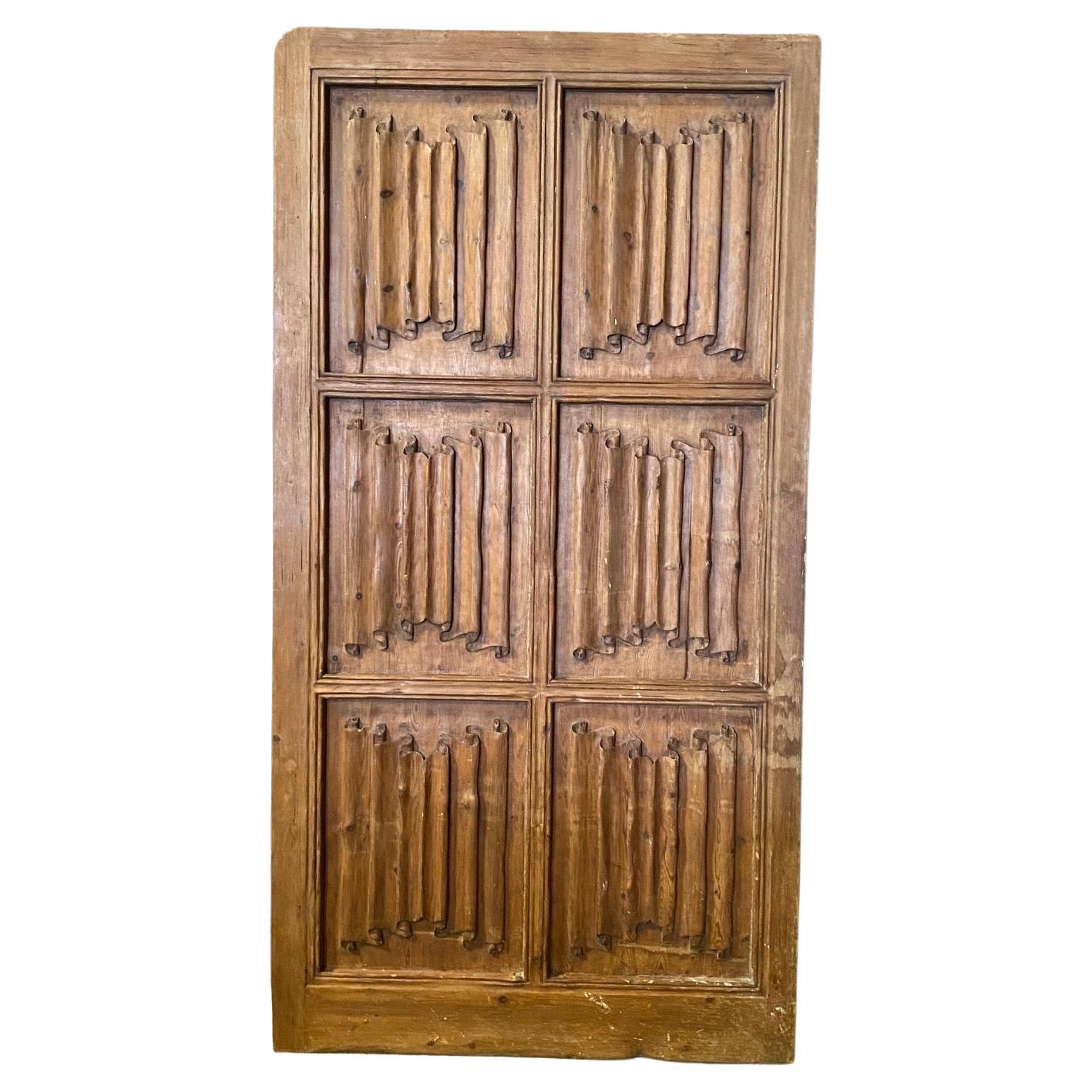 Museum Quality French Early Monumental Tall Six Panel Carved Oak Linenfold Door