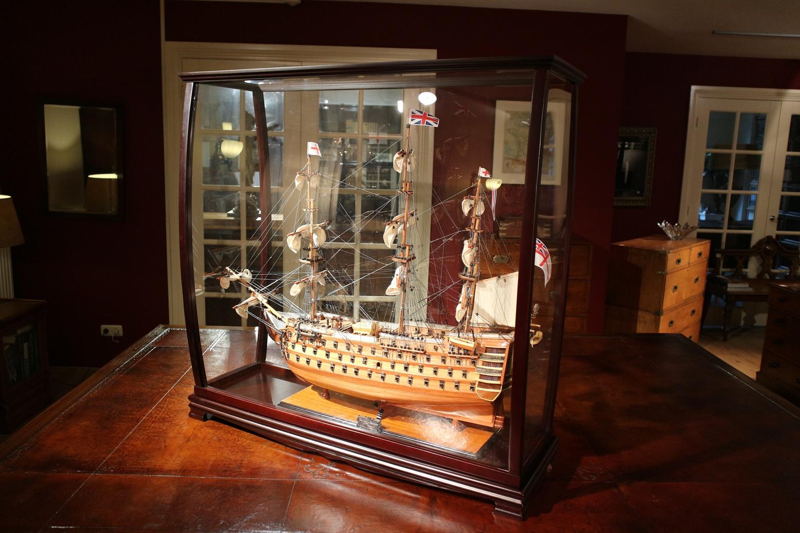 Mahogany Museum-Quality, Fully Assembled Replica of the H.M.S. Victory Adm. Nelson
