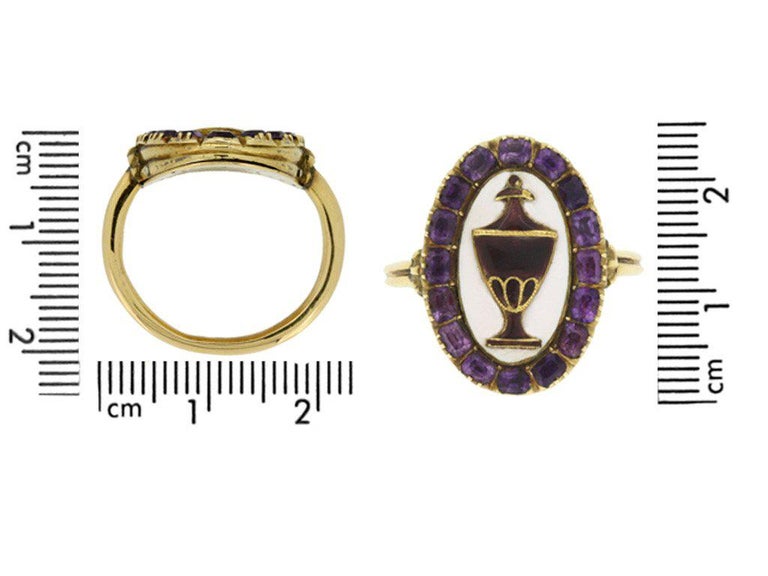 Women's Museum Quality Georgian Enamel Amethyst Mourning Ring For Sale