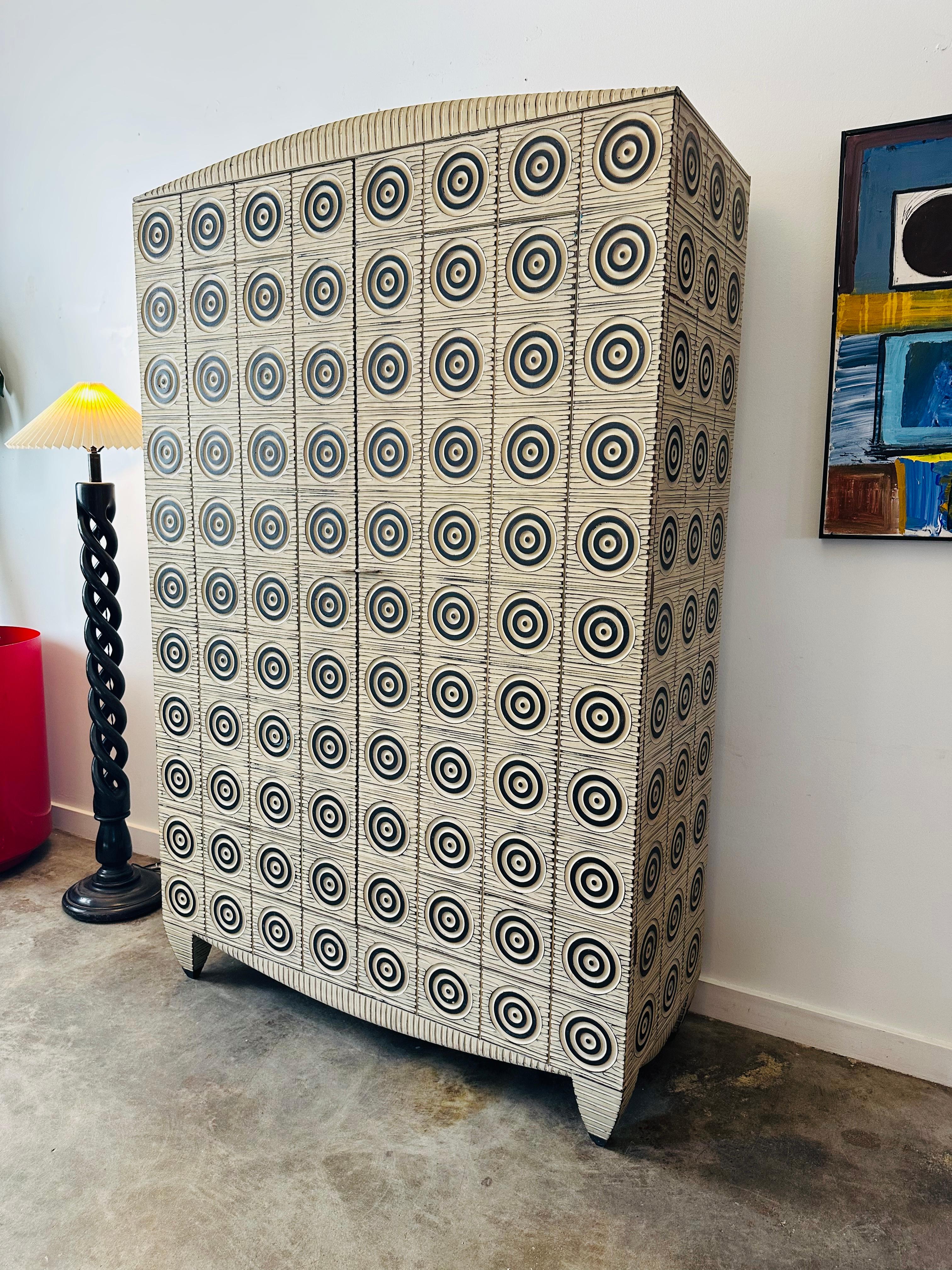 American Museum Quality Hand Carved Modernist Armoir Signed by John Eric Byers For Sale