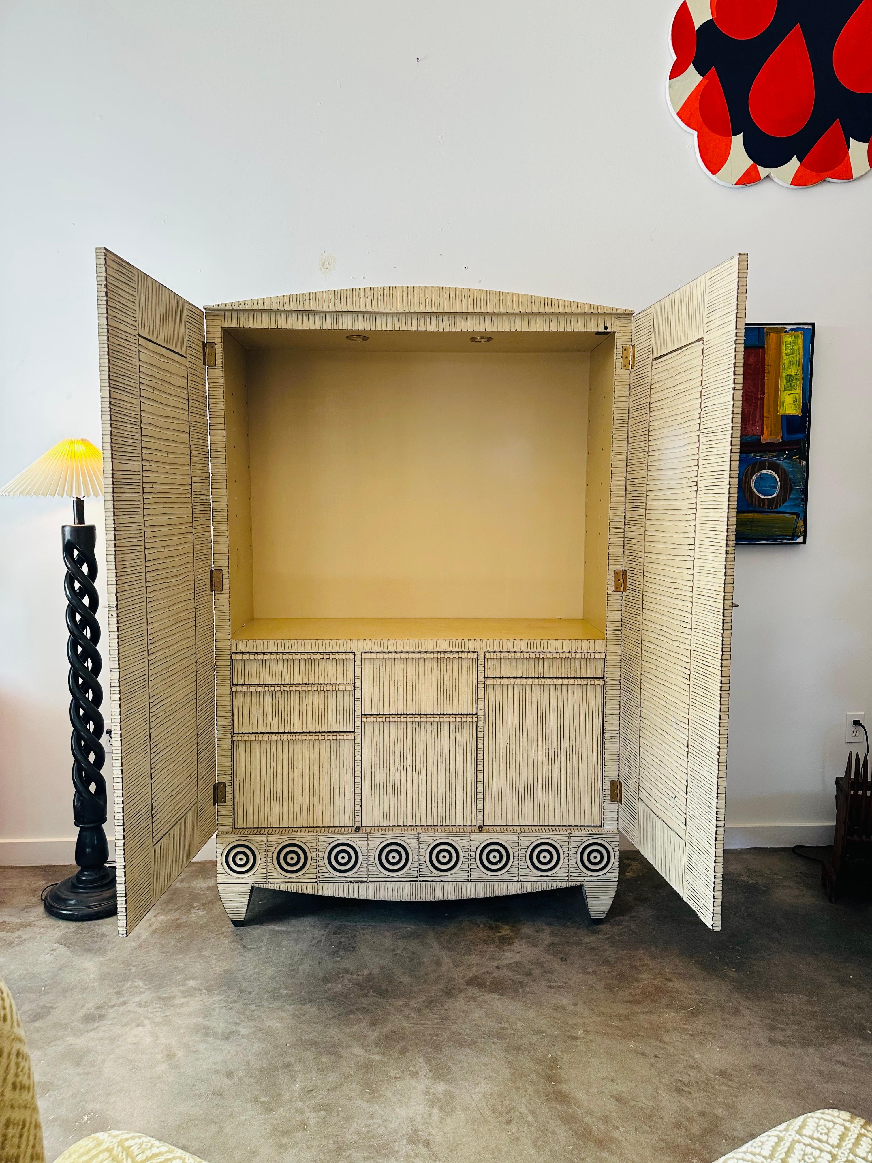 Late 20th Century Museum Quality Hand Carved Modernist Armoir Signed by John Eric Byers For Sale
