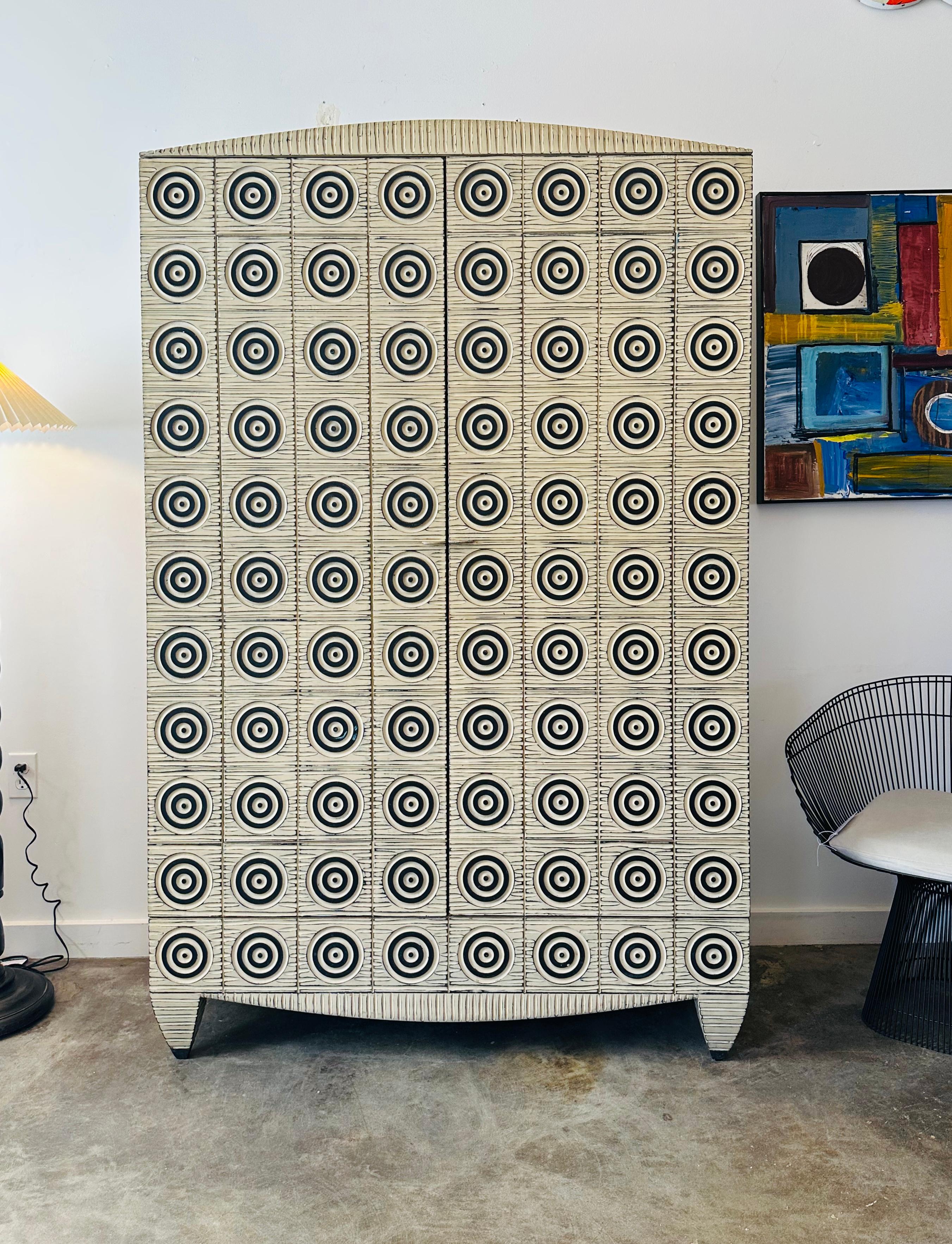 Wood Museum Quality Hand Carved Modernist Armoir Signed by John Eric Byers For Sale
