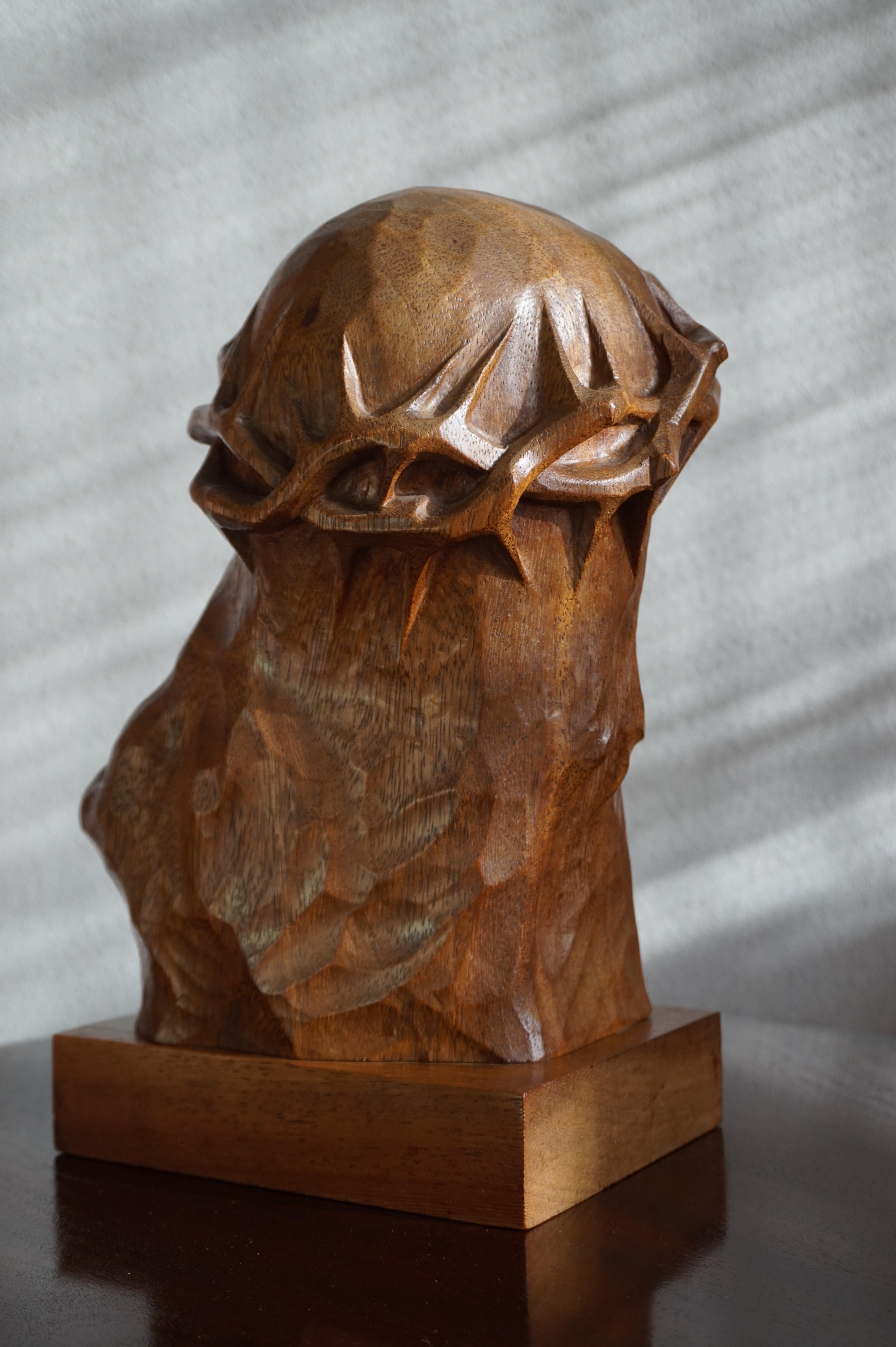 Museum Quality Hand Carved Nutwood Sculpture / Bust of Christ By Louis Sosson 5