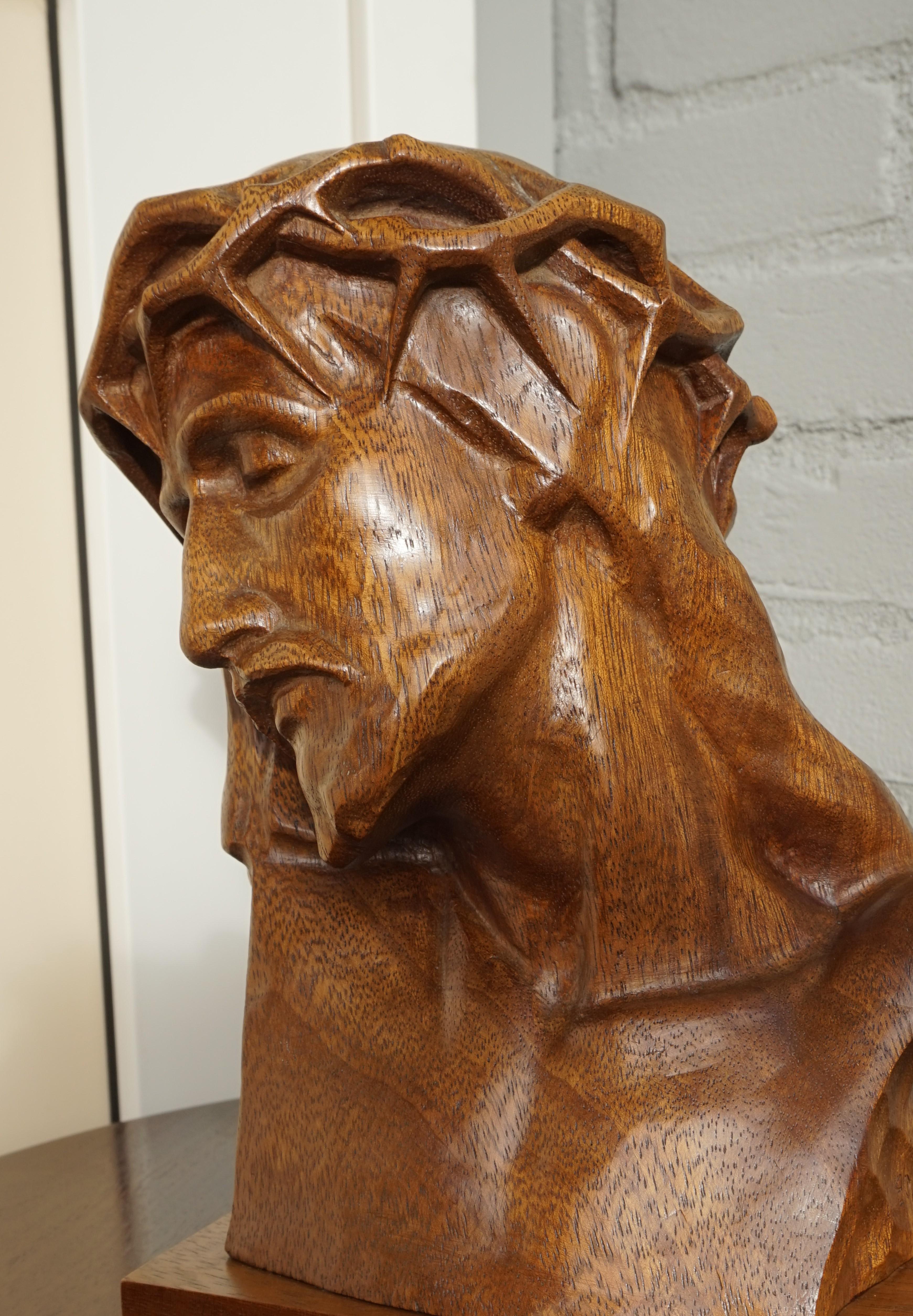 Museum Quality Hand Carved Nutwood Sculpture / Bust of Christ By Louis Sosson 7