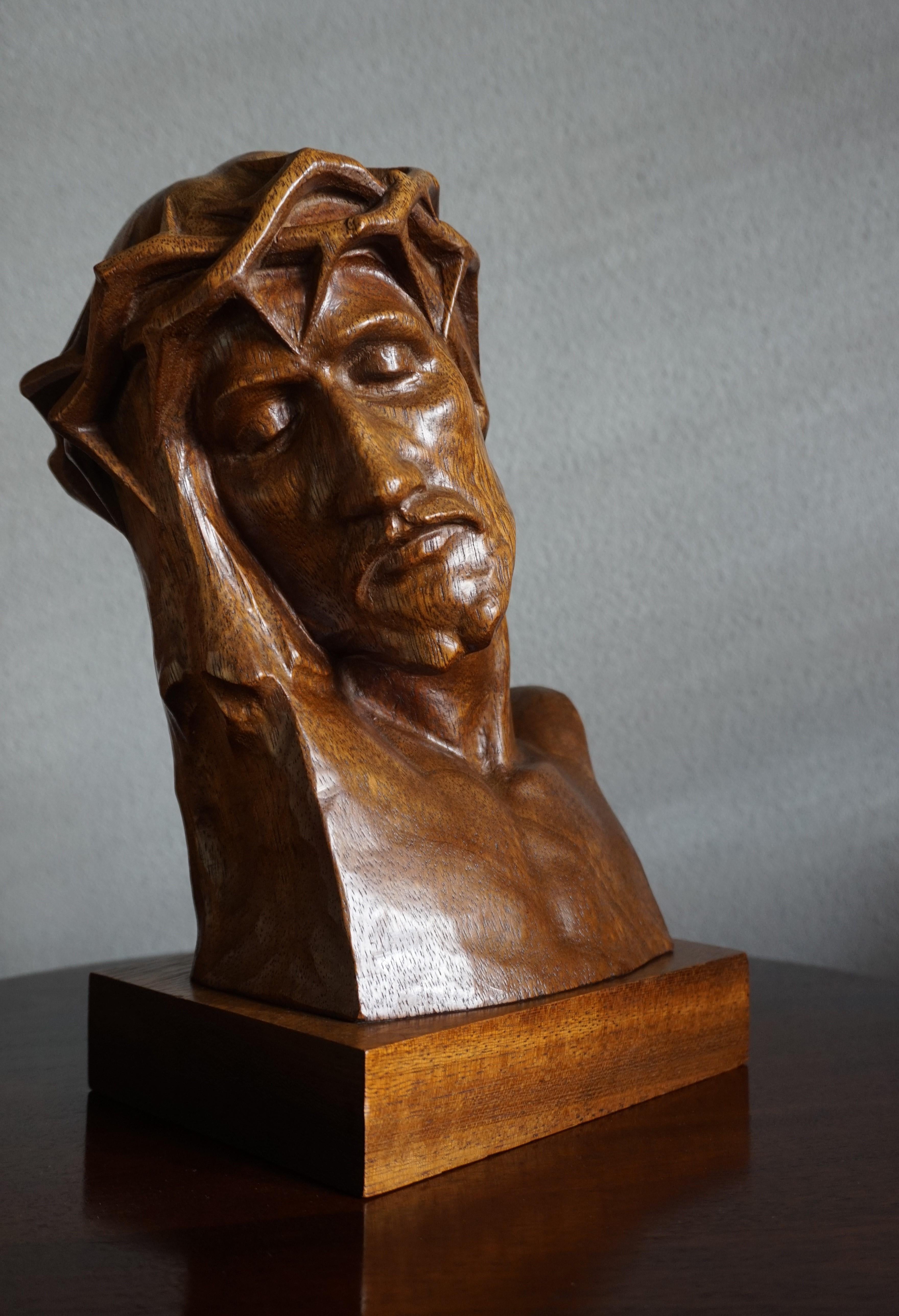 Museum Quality Hand Carved Nutwood Sculpture / Bust of Christ By Louis Sosson 8