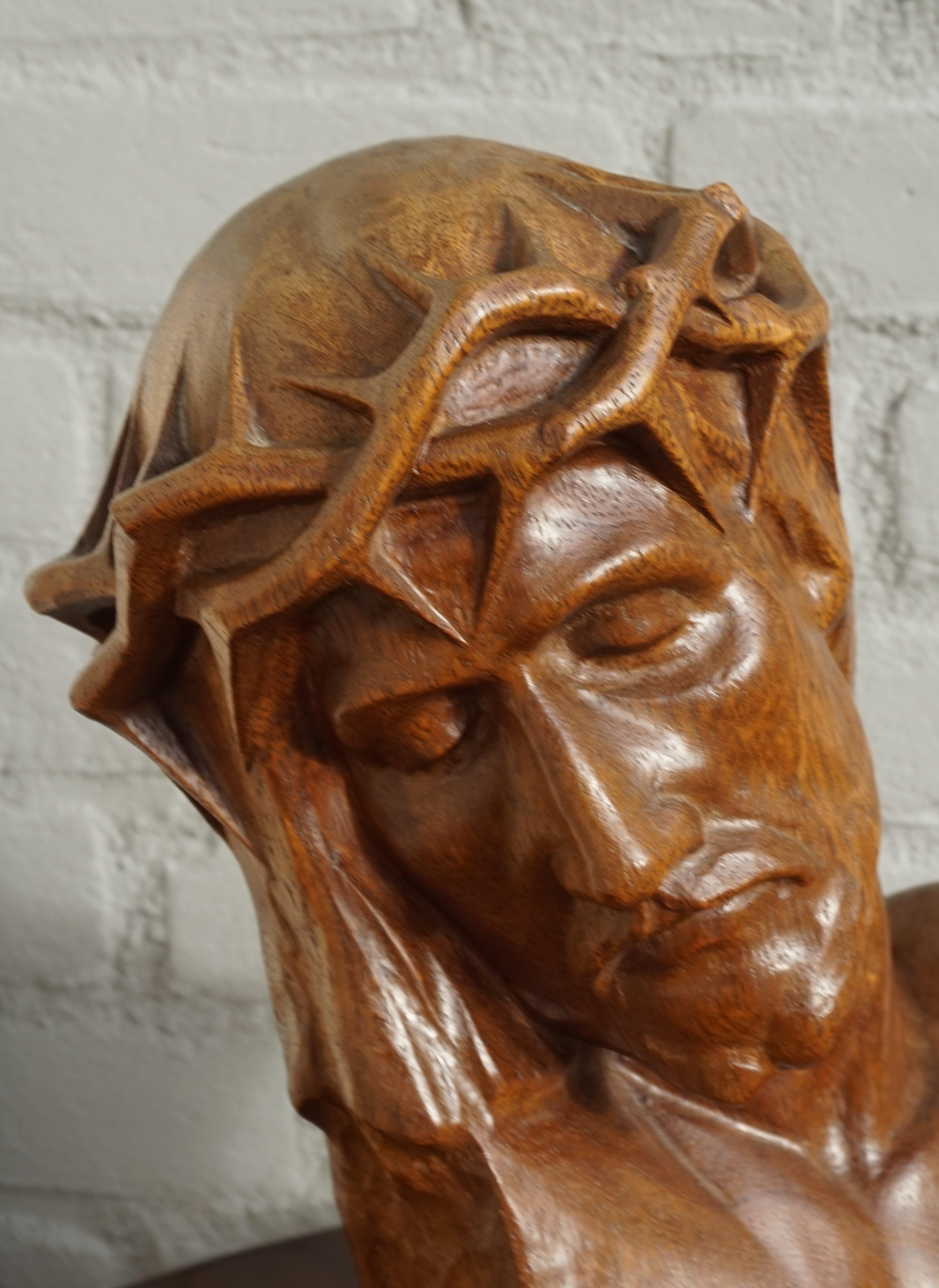 Museum Quality Hand Carved Nutwood Sculpture / Bust of Christ By Louis Sosson 9