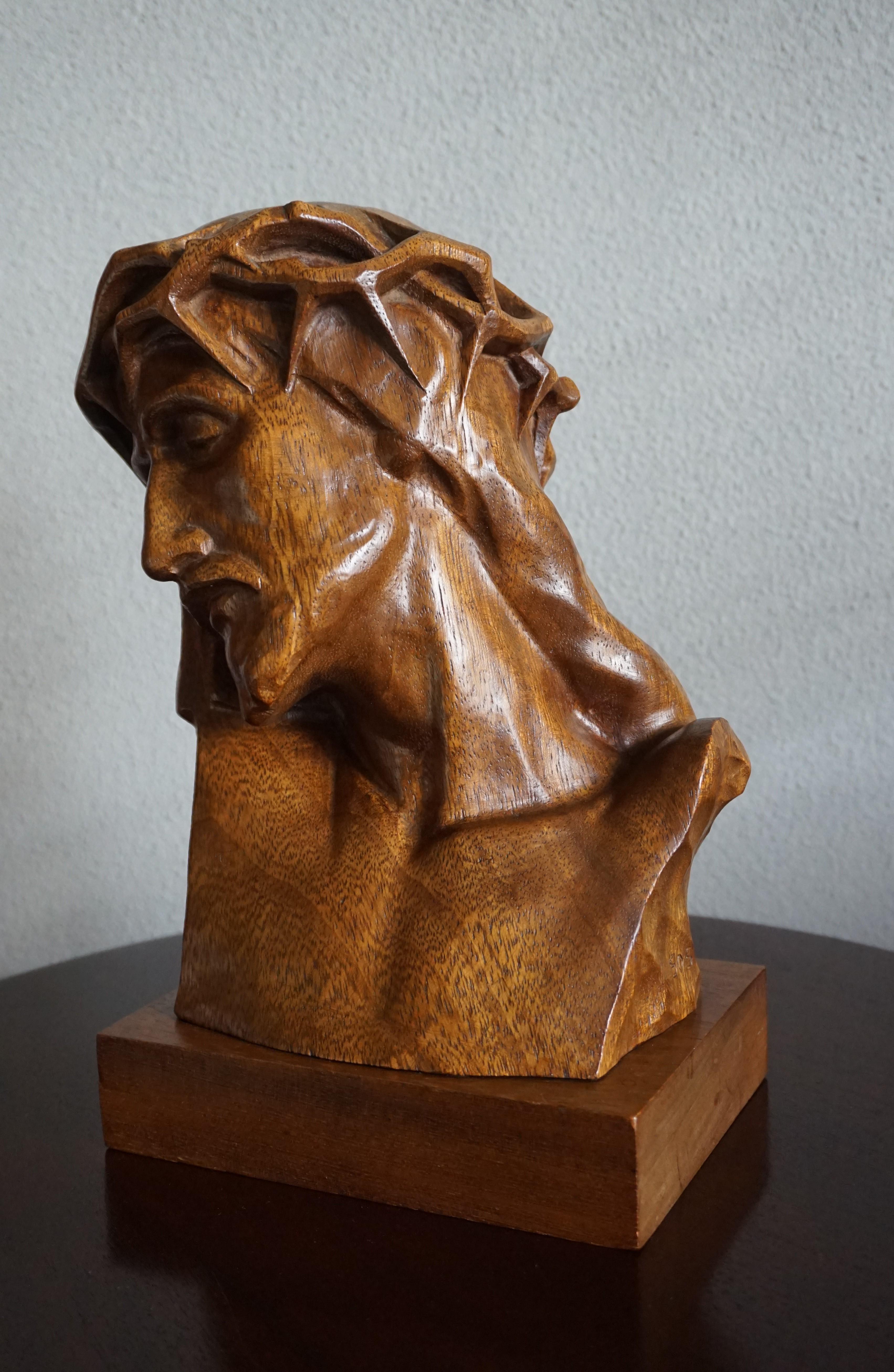 Museum Quality Hand Carved Nutwood Sculpture / Bust of Christ By Louis Sosson 11