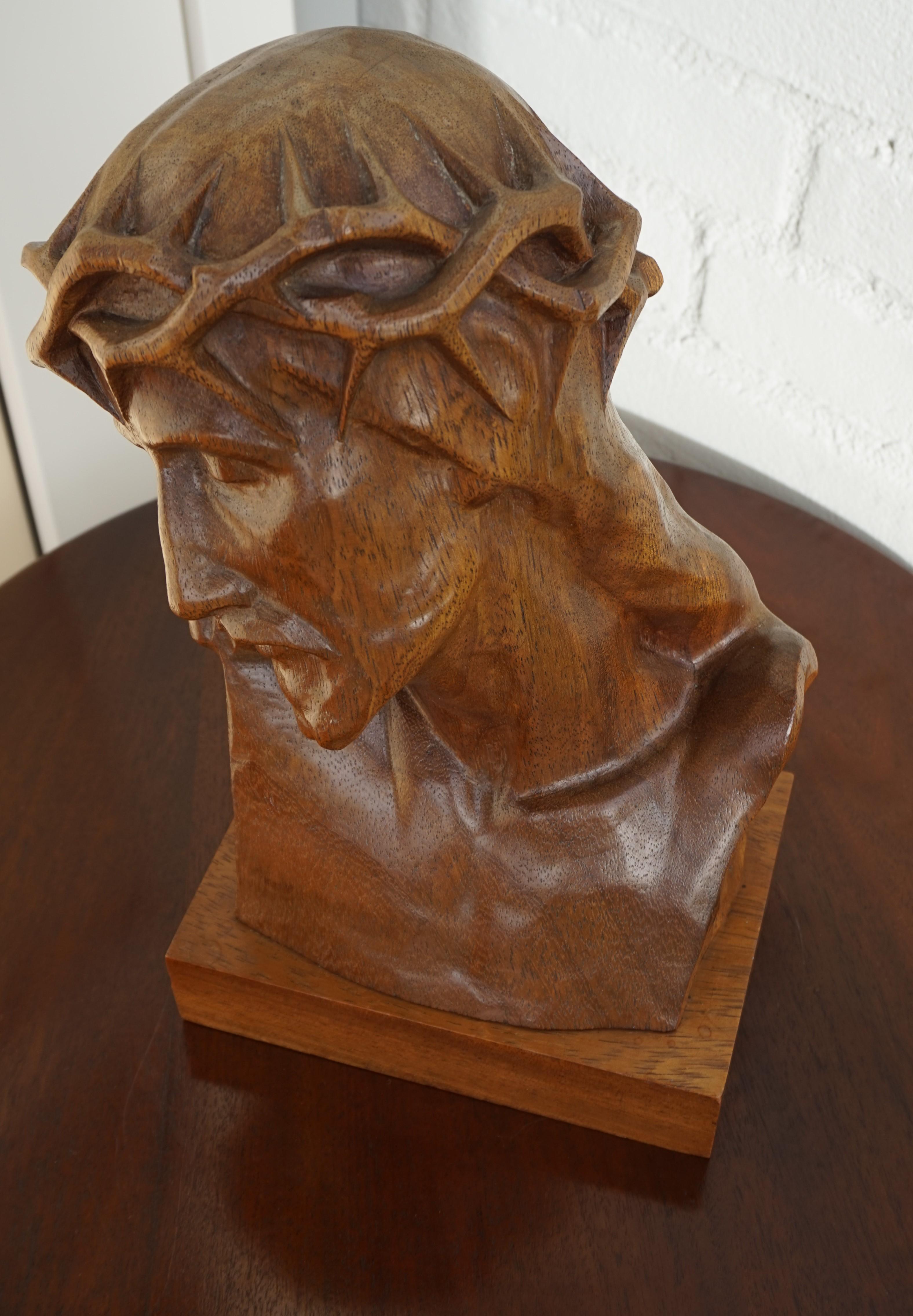Museum Quality Hand Carved Nutwood Sculpture / Bust of Christ By Louis Sosson 13