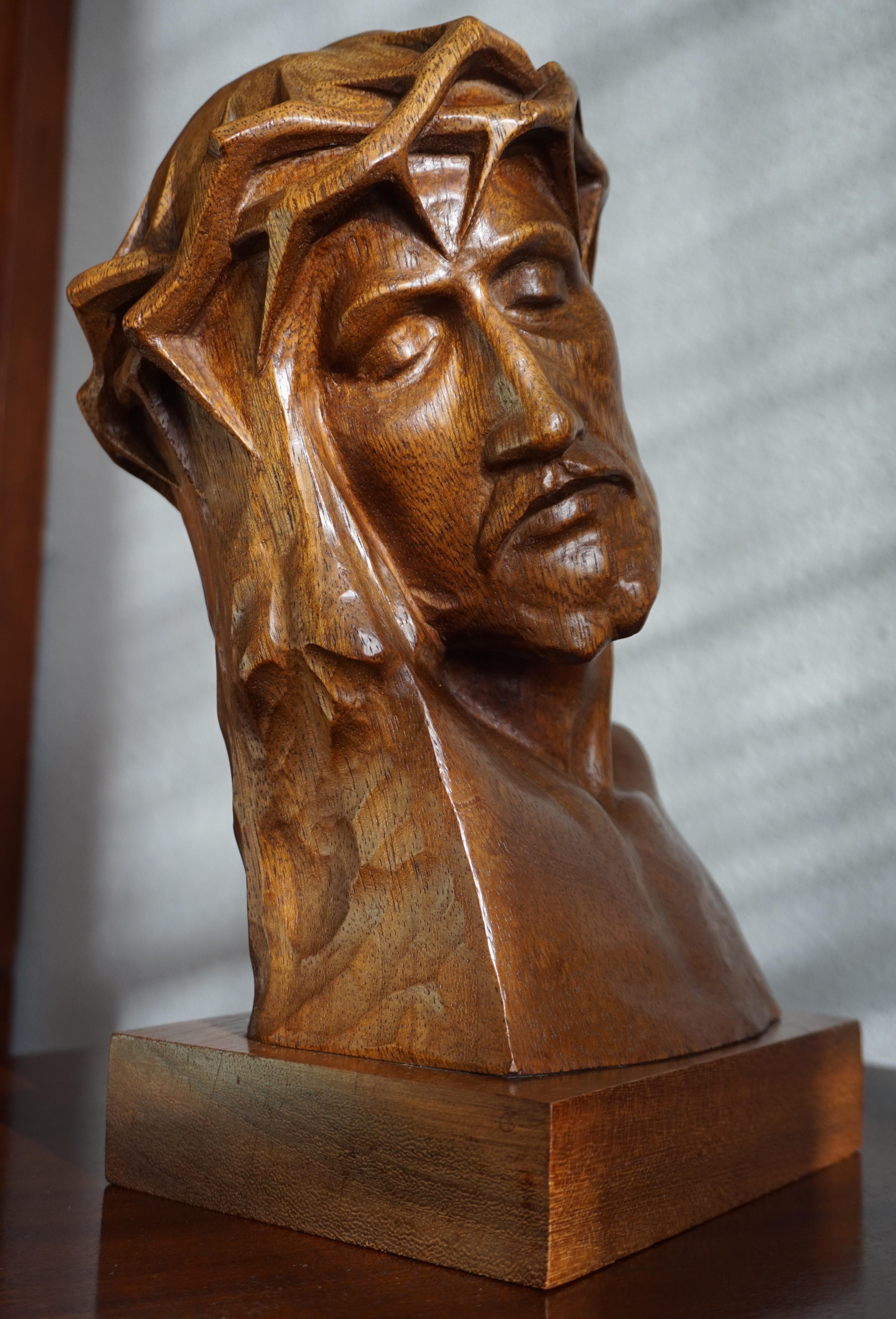 Art Deco Museum Quality Hand Carved Nutwood Sculpture / Bust of Christ By Louis Sosson