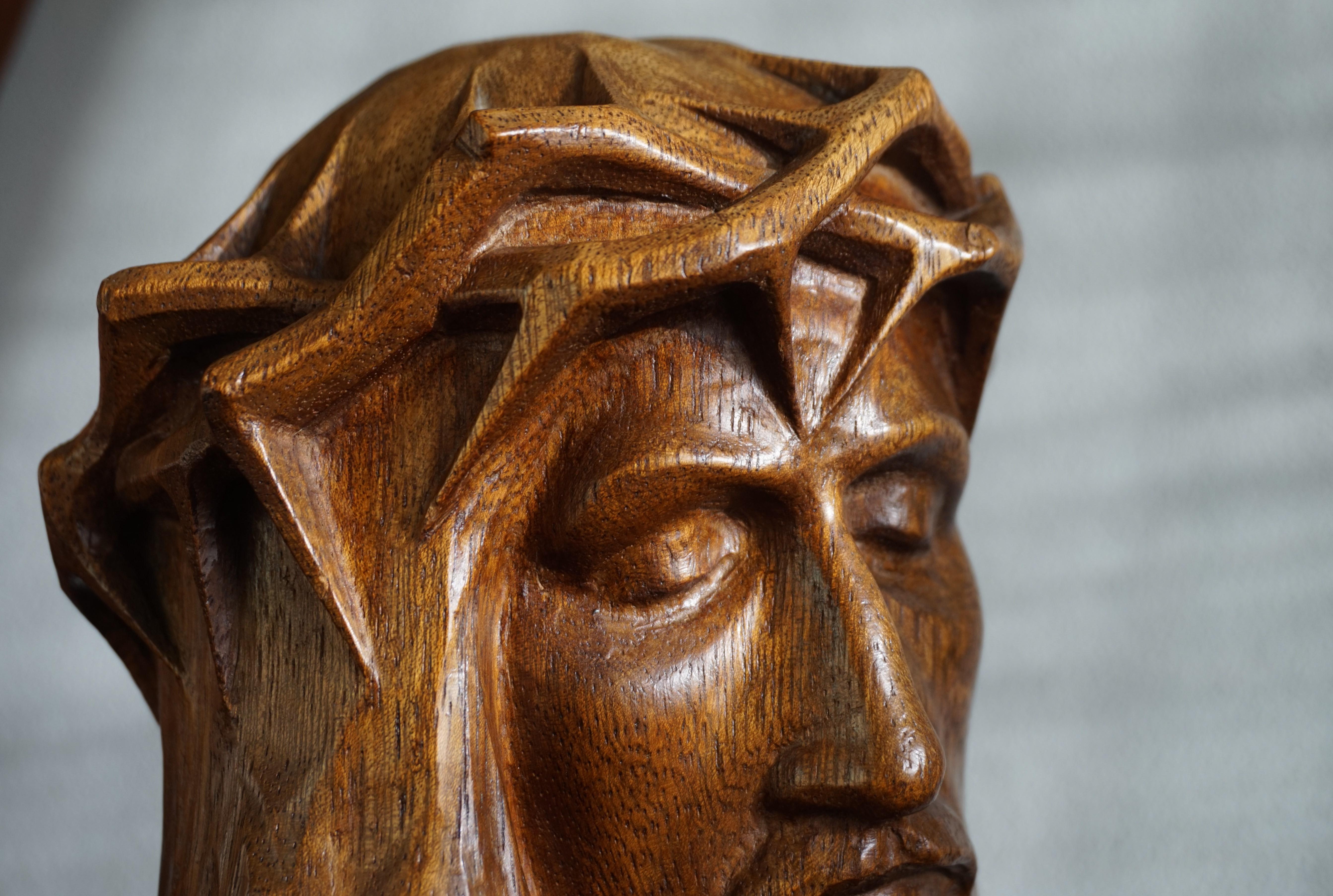 French Museum Quality Hand Carved Nutwood Sculpture / Bust of Christ By Louis Sosson