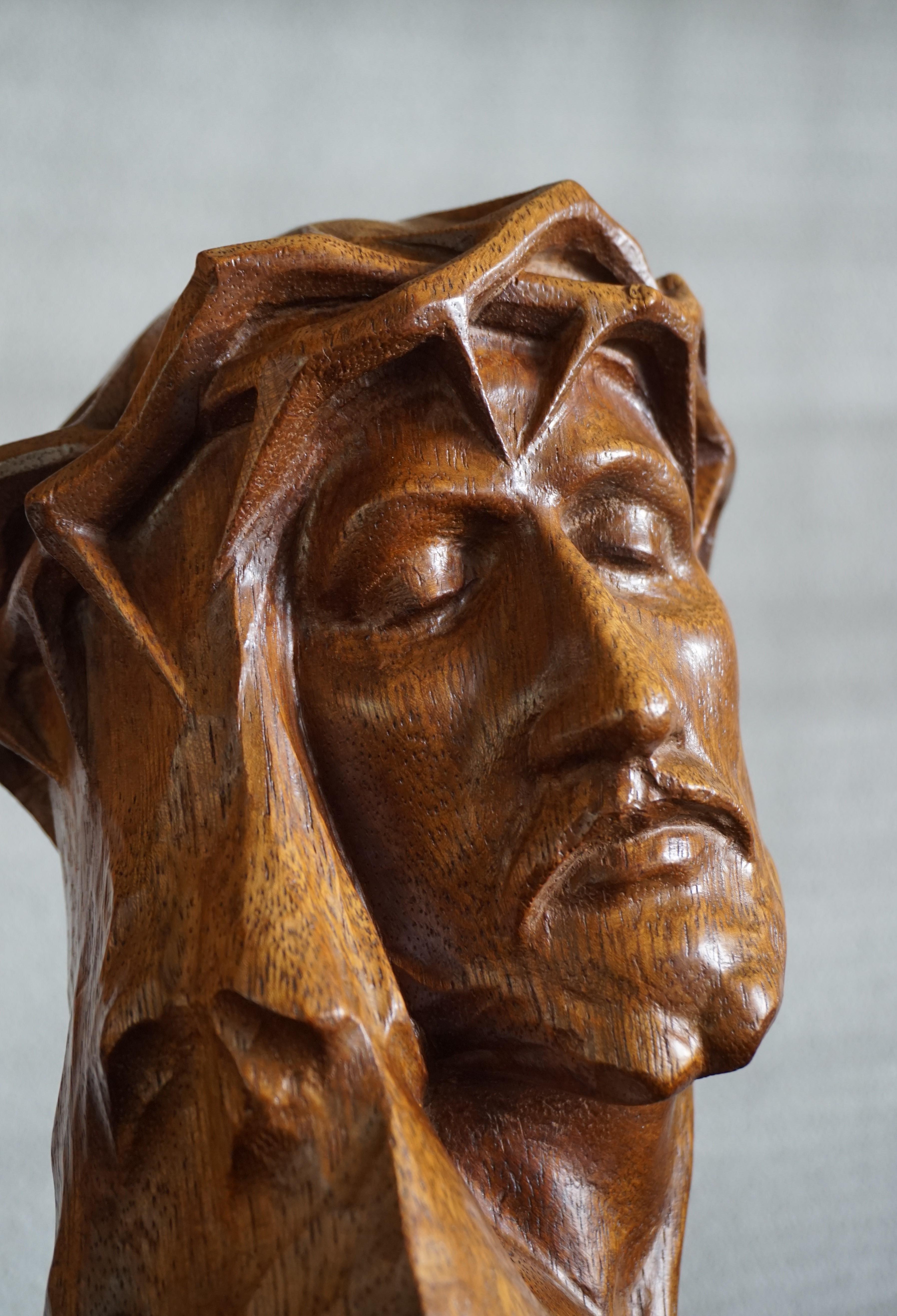 Hand-Carved Museum Quality Hand Carved Nutwood Sculpture / Bust of Christ By Louis Sosson