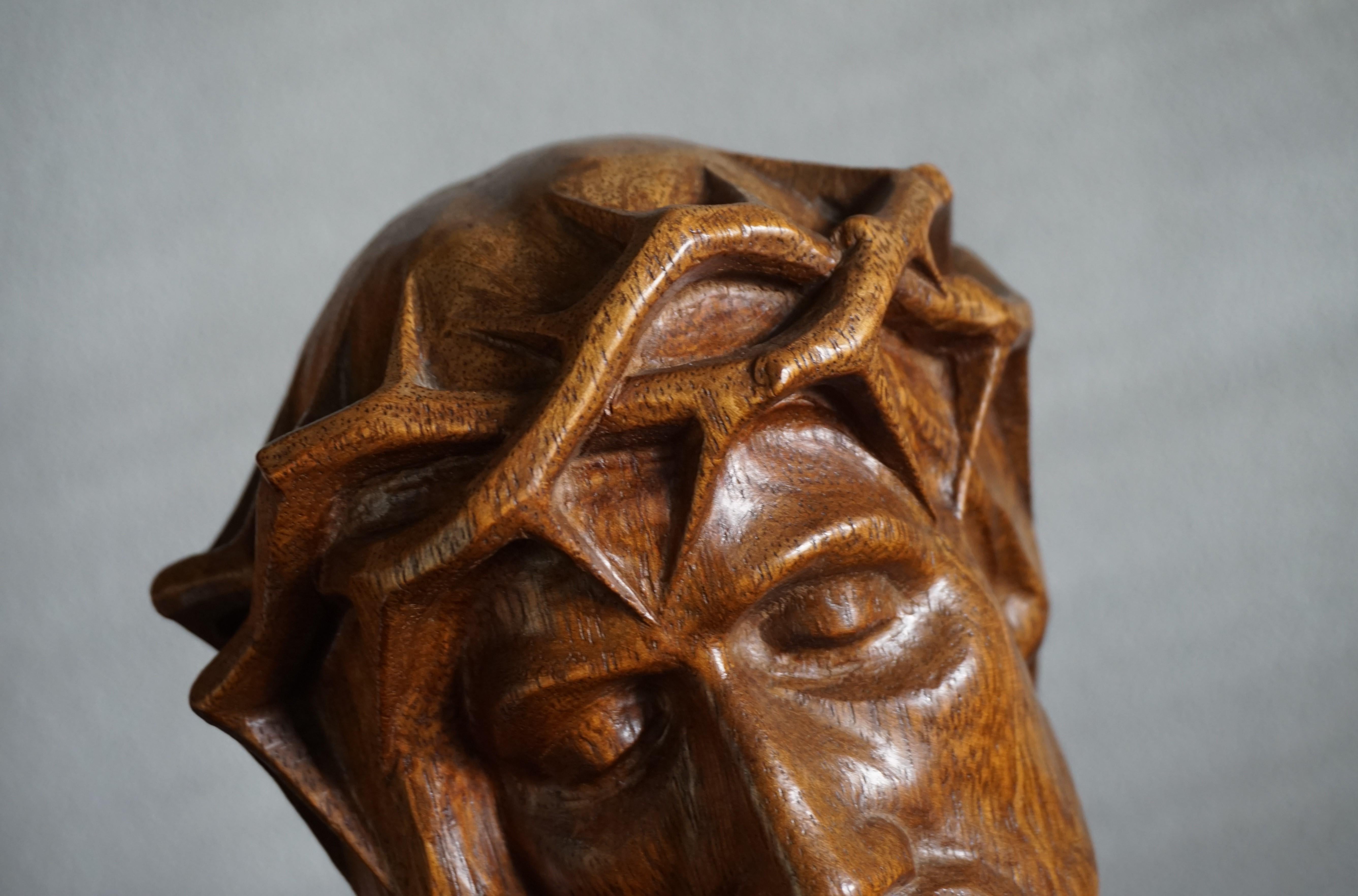 Museum Quality Hand Carved Nutwood Sculpture / Bust of Christ By Louis Sosson In Excellent Condition In Lisse, NL