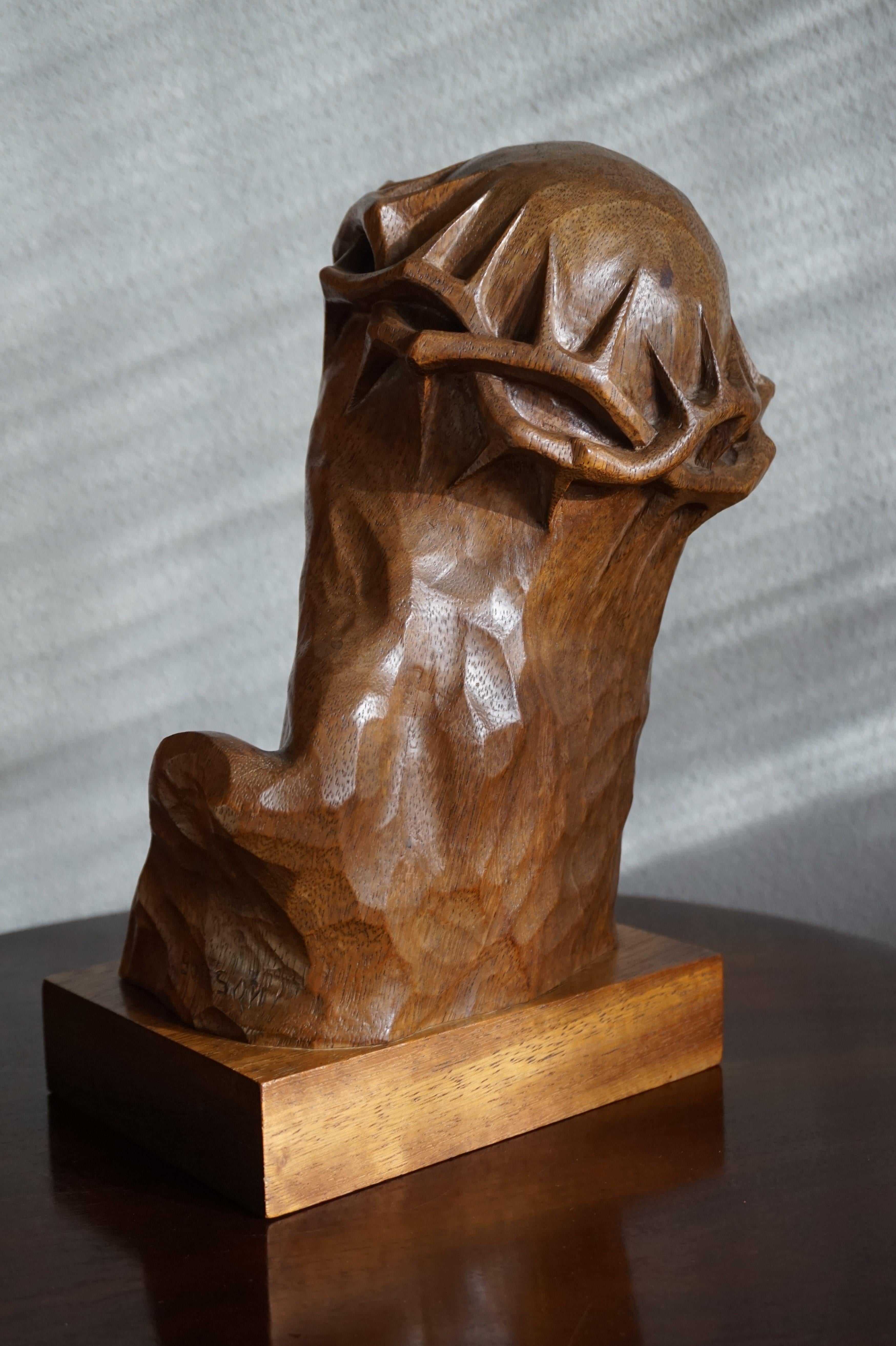 Museum Quality Hand Carved Nutwood Sculpture / Bust of Christ By Louis Sosson 2