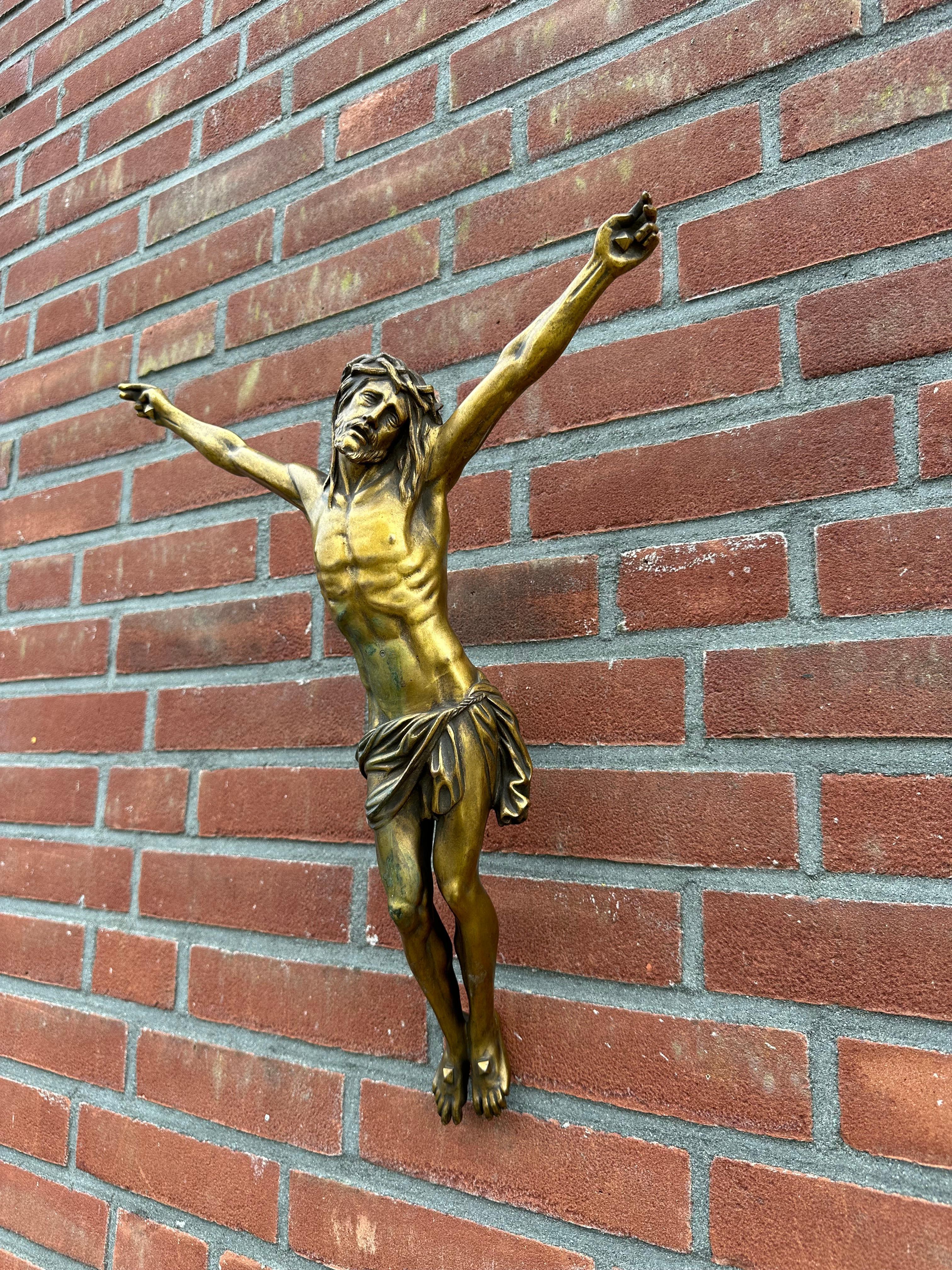 European Museum Quality Hand Crafted Bronze Corpus of Jesus Christ fr Wall Mounting 19thC For Sale