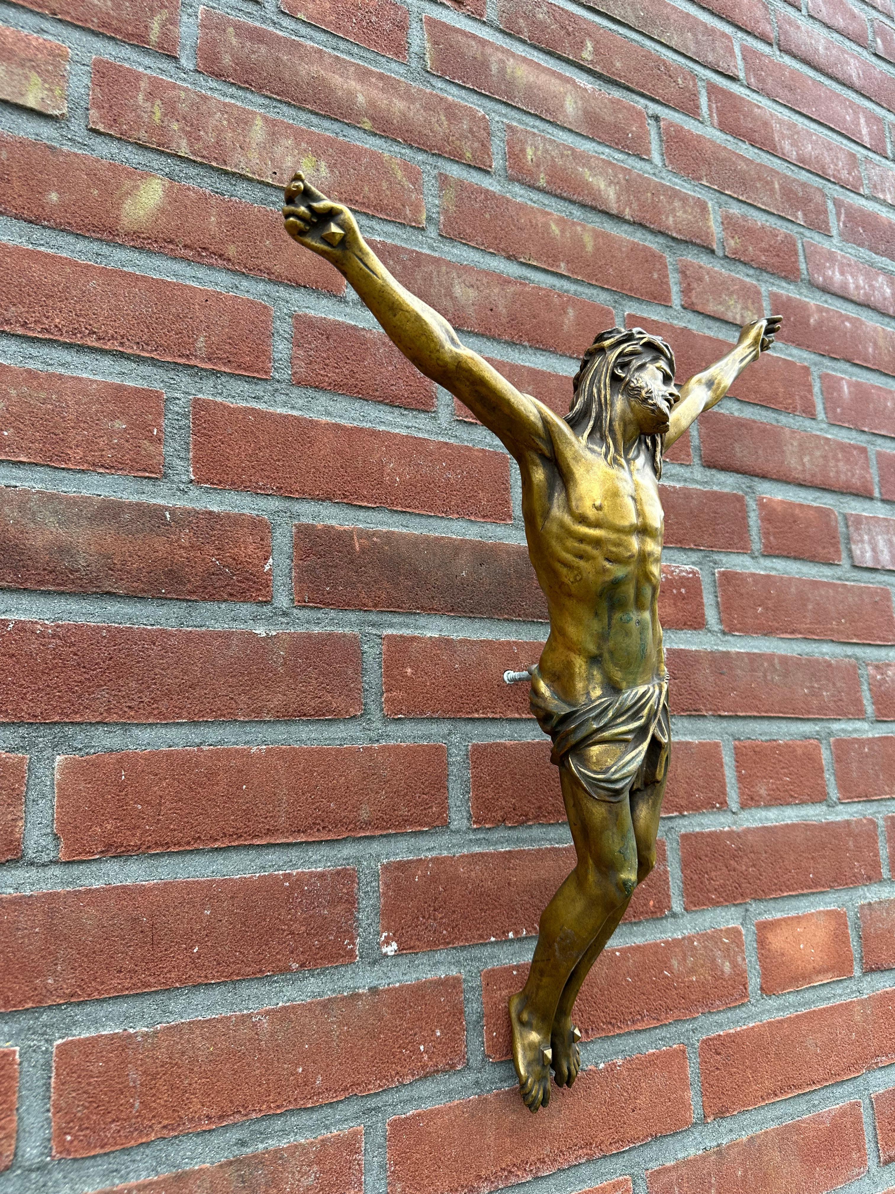 Cast Museum Quality Hand Crafted Bronze Corpus of Jesus Christ fr Wall Mounting 19thC For Sale
