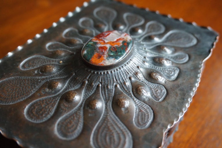 Museum Quality Hand-Hammered Copper and Gemstone Inlaid Arts and Crafts ... - Gemstone Inlaid Artwork