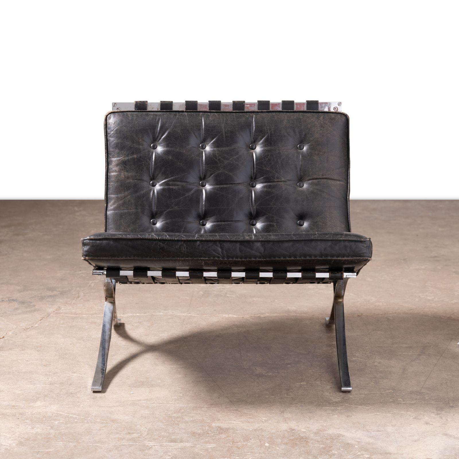 Mid-20th Century Museum Quality Ludwig Mies van der Rohe Barcelona Chairs with Table For Sale