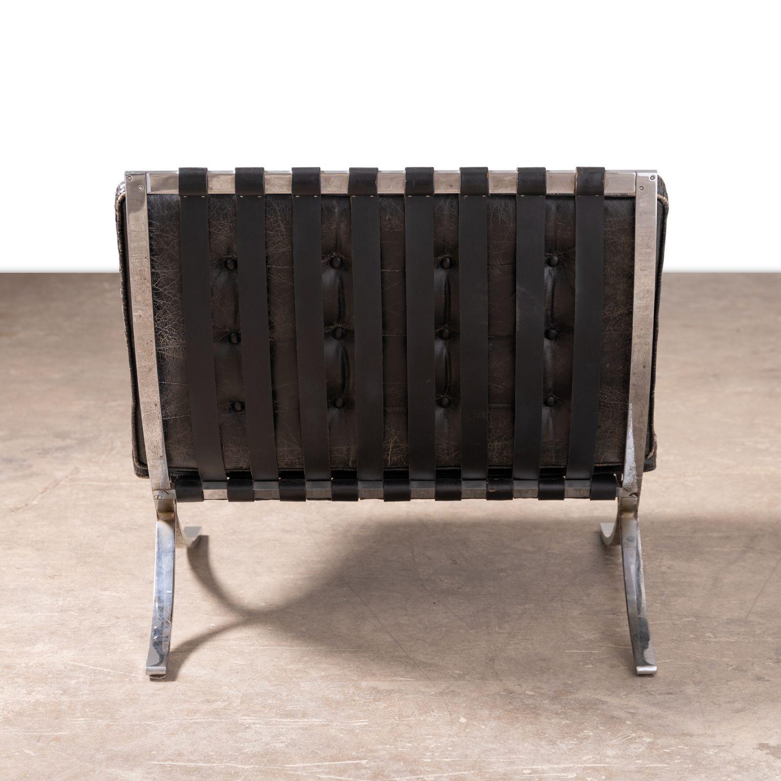 Steel Museum Quality Ludwig Mies van der Rohe Barcelona Chairs with Table For Sale