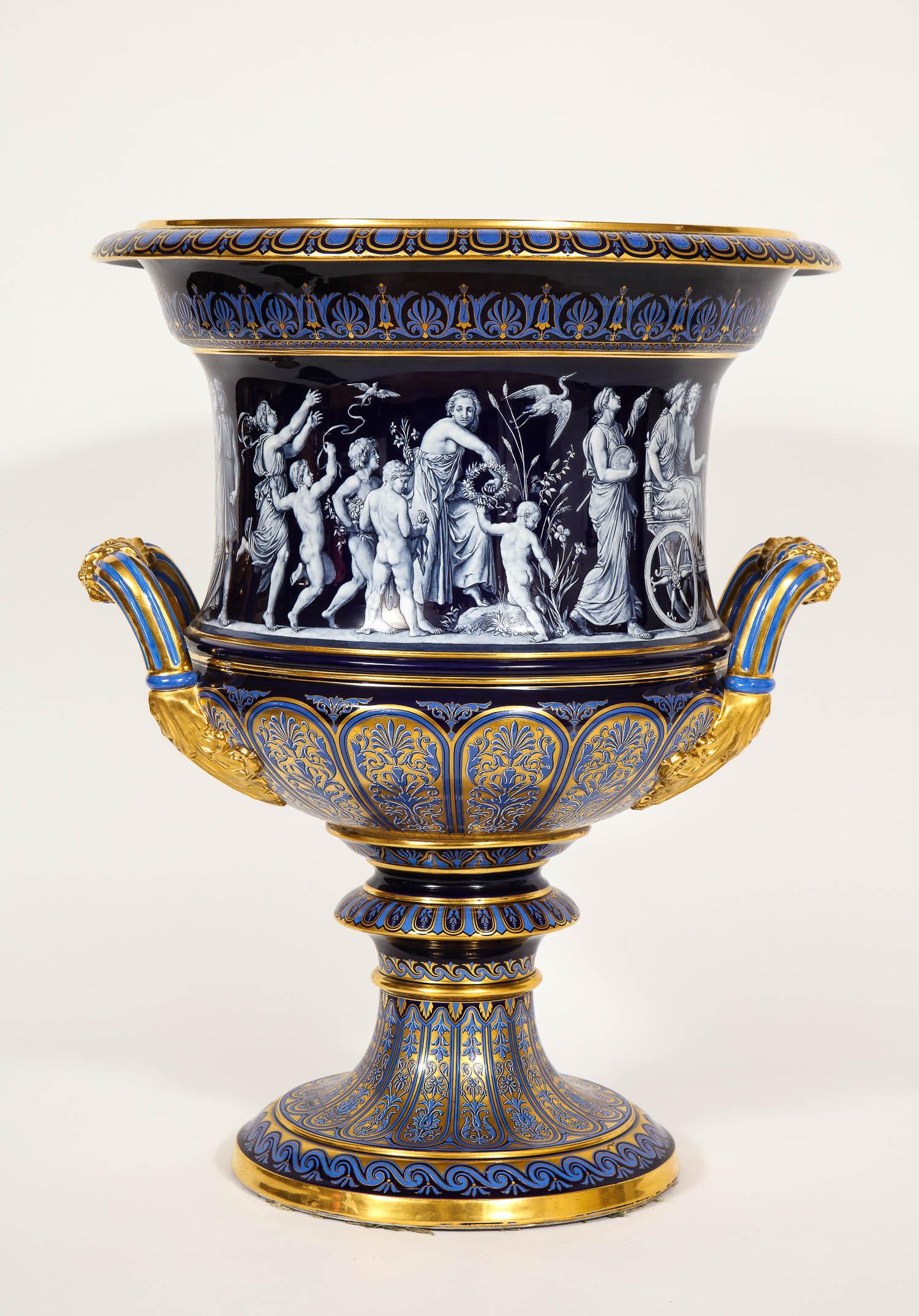 19th Century Museum Quality Meissen Porcelain Cobalt-Blue Krater Pate sur Pate Vase
