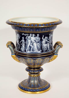 Museum Quality Meissen Porcelain Cobalt-Blue Krater Pate sur Pate Vase