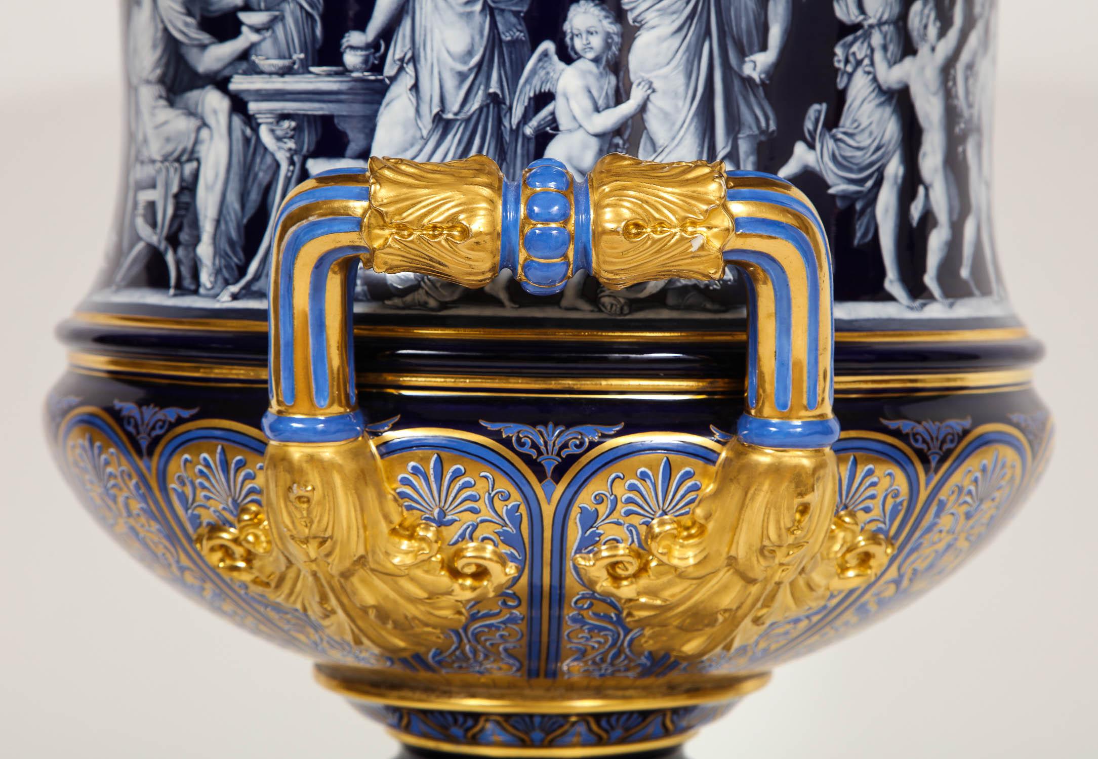 German Museum Quality Meissen Porcelain Cobalt-Blue Krater Pate sur Pate Vase