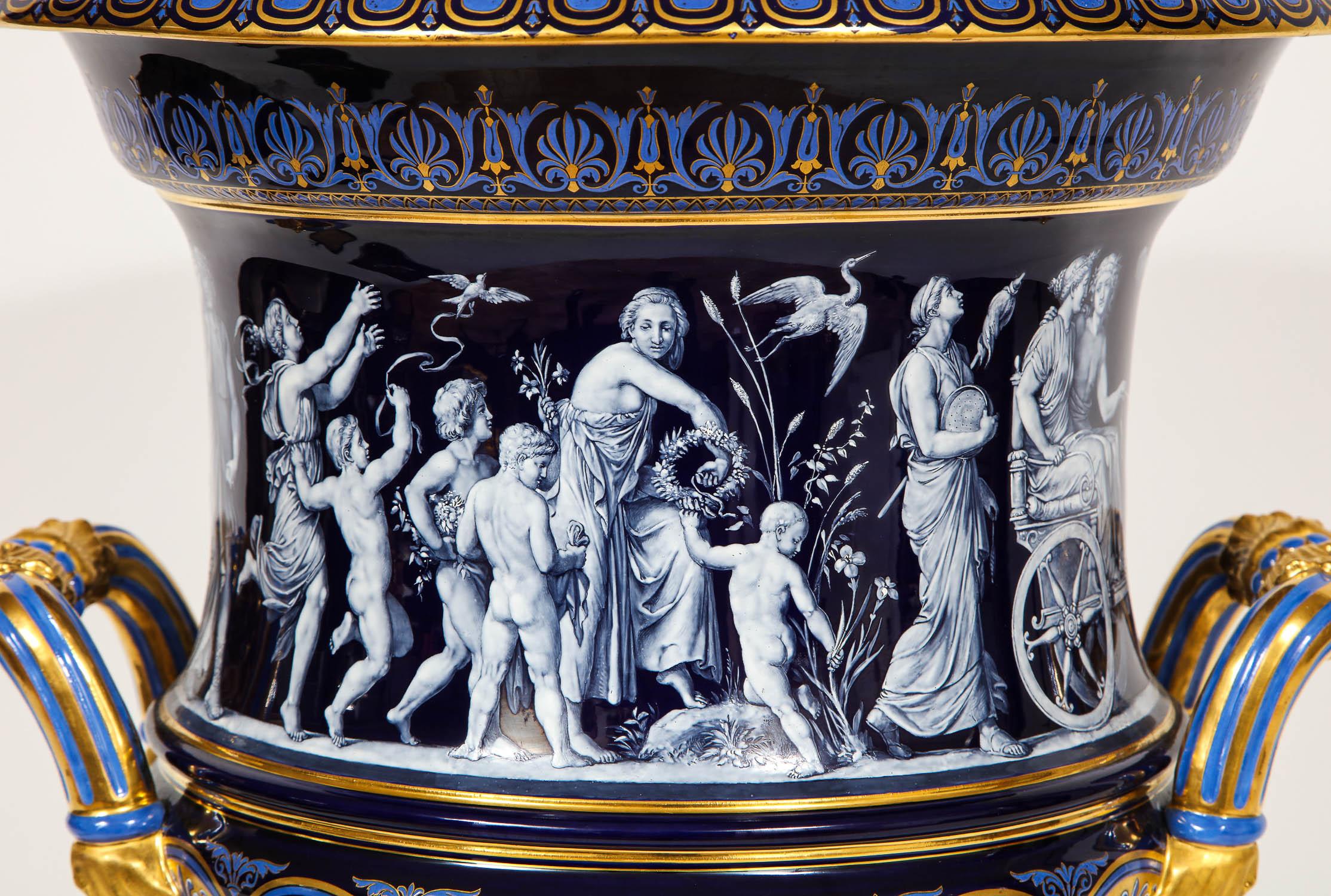 Museum Quality Meissen Porcelain Cobalt-Blue Krater Pate sur Pate Vase In Excellent Condition In New York, NY