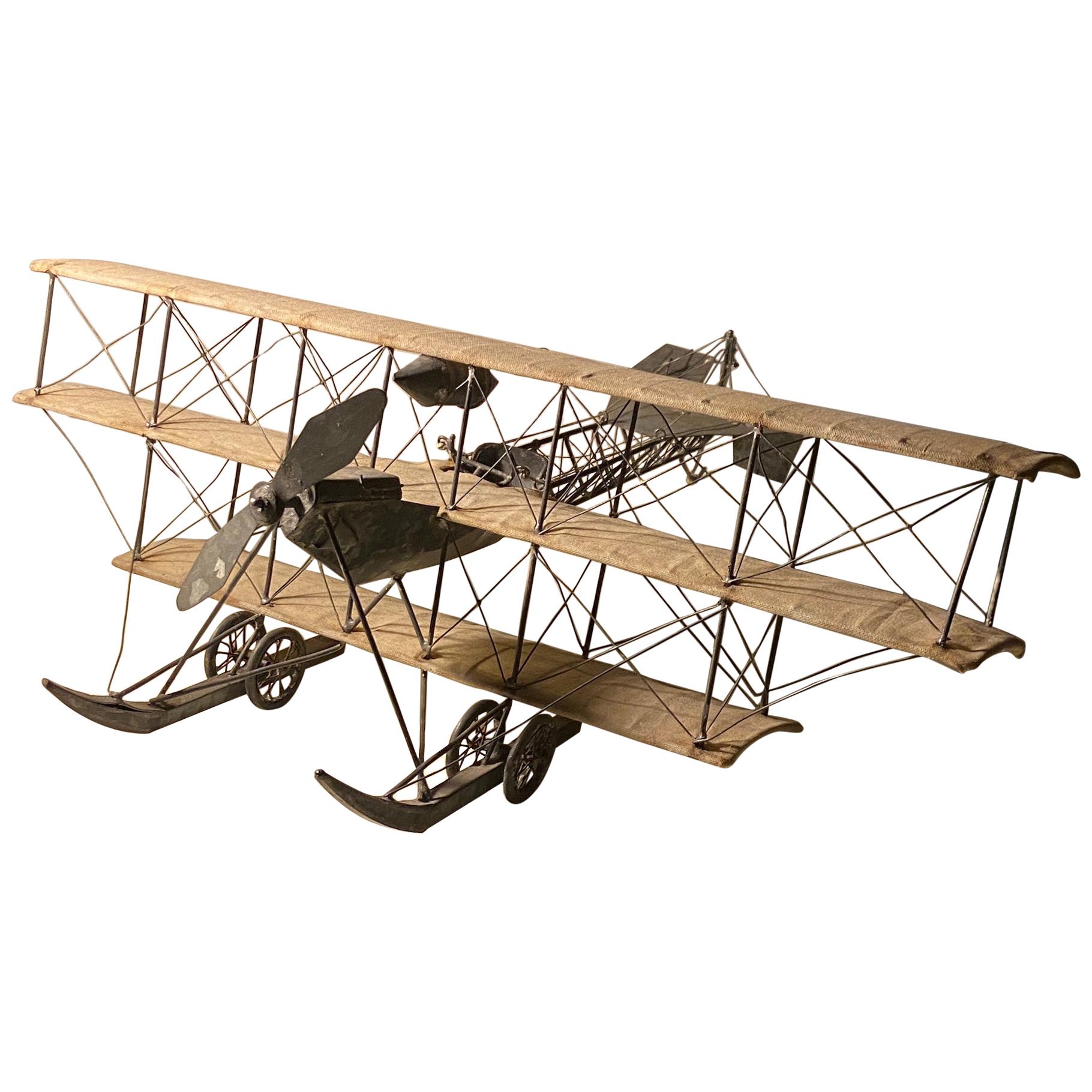 Museum Quality Metal and Canvas 1910 Roe IV Triplane 'avro' Model For Sale