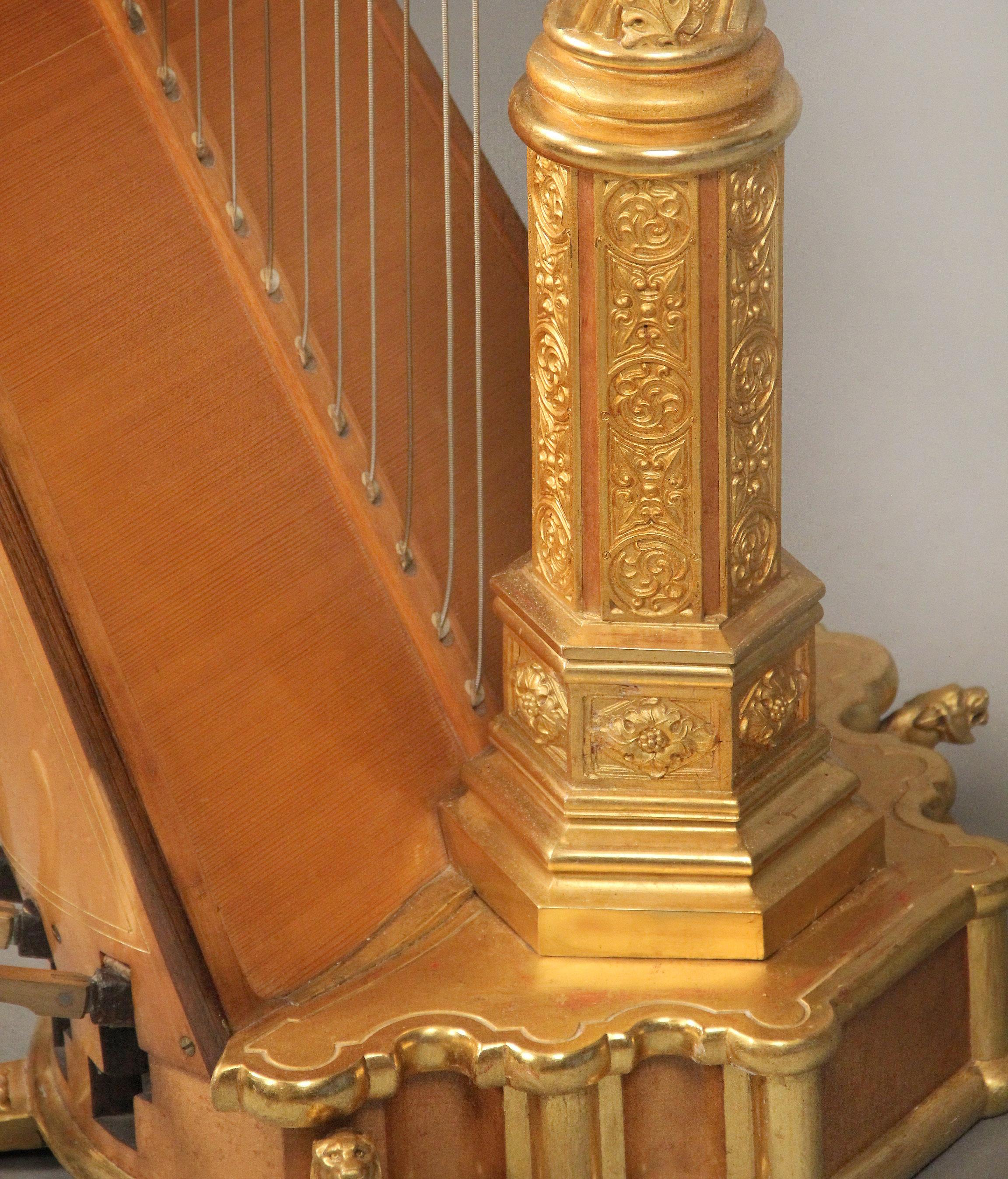 French Museum Quality Mid 19th Century Gilt Wood Gothic “Angel” Harp by Erard