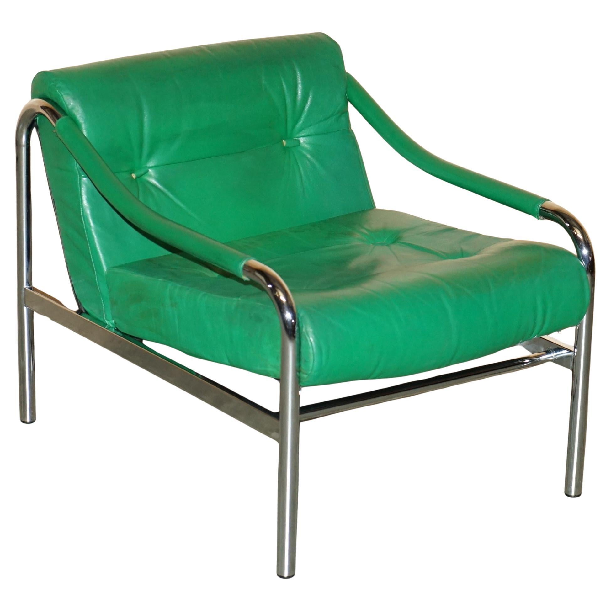 MUSEUM QUALITY MiD CENTURY MODERN GREEN LEATHER TIM BATES BETA ARMCHAIR BY PIEFF