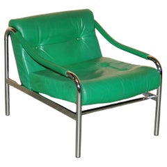 MUSEUM QUALITY MiD CENTURY MODERN GREEN LEATHER TIM BATES BETA ARMCHAIR BY PIEFF