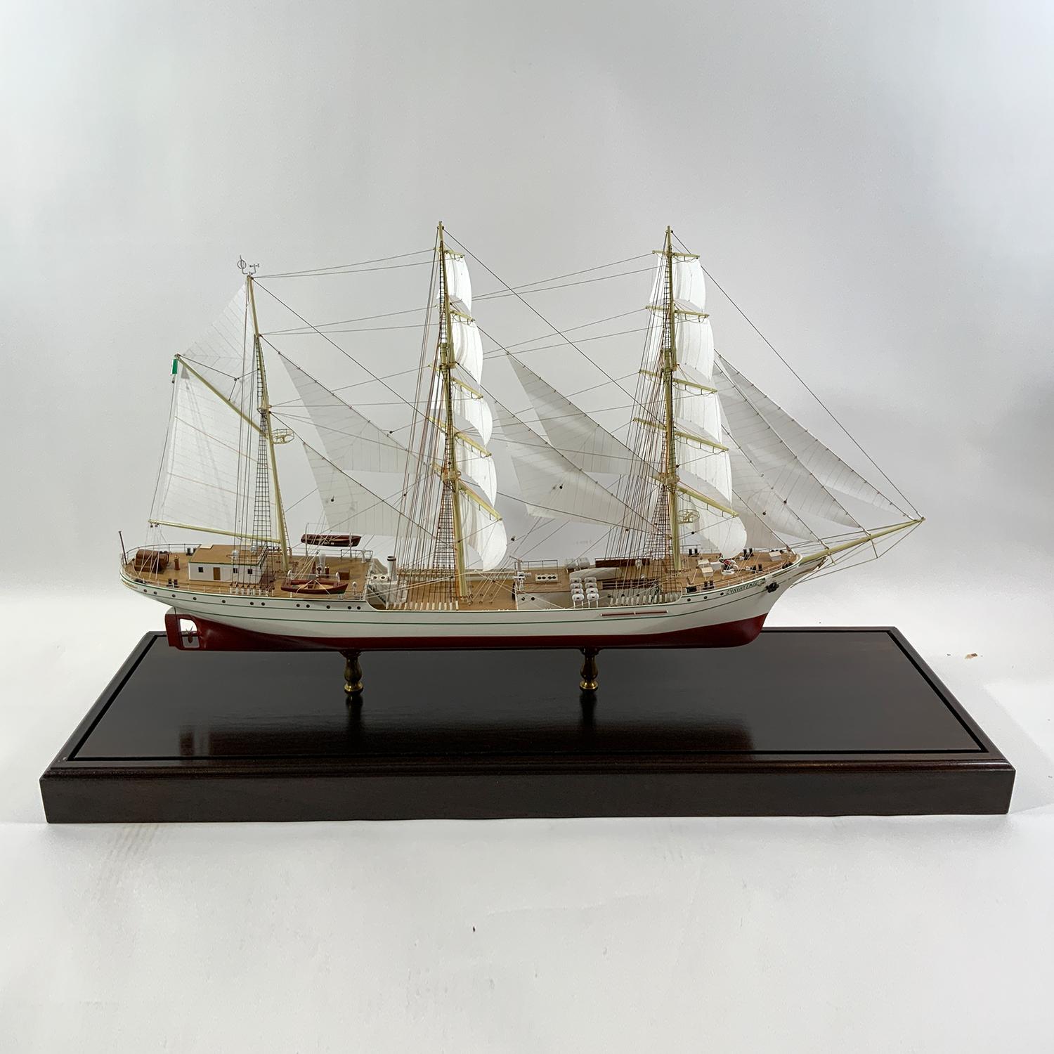 Scale model of the Mexican tall ship Cuauhtemoc. The model comes from the ship model workshop of Zygmunt Chorén, naval architect from Poland. The model is crsiply detailed with standing and running rigging and a full suit of sails. Fitted to a