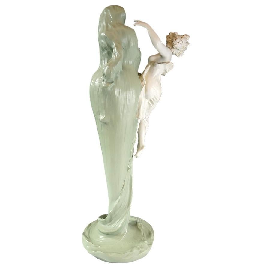 Molded Museum Quality Monumental German Art Nouveau Jasperware Figural Vase 1895 For Sale