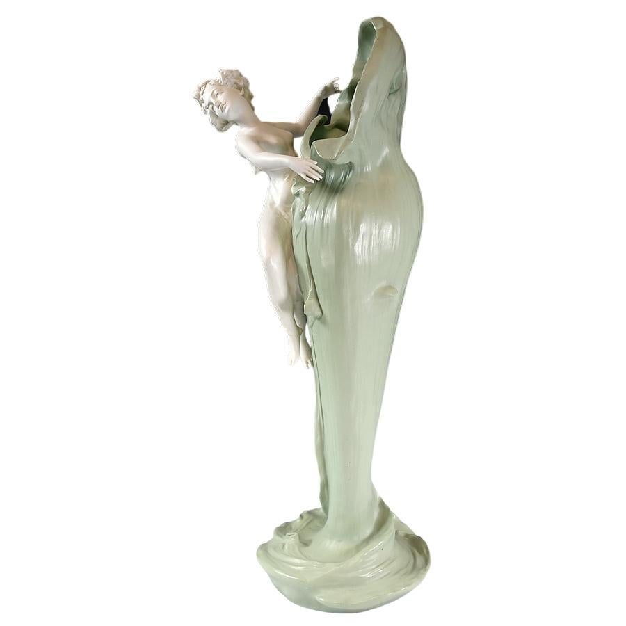 Late 19th Century Museum Quality Monumental German Art Nouveau Jasperware Figural Vase 1895 For Sale