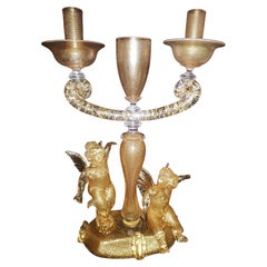 Museum Quality Murano Glass Candle Holder with Gold Leaf by Ermanno Nason