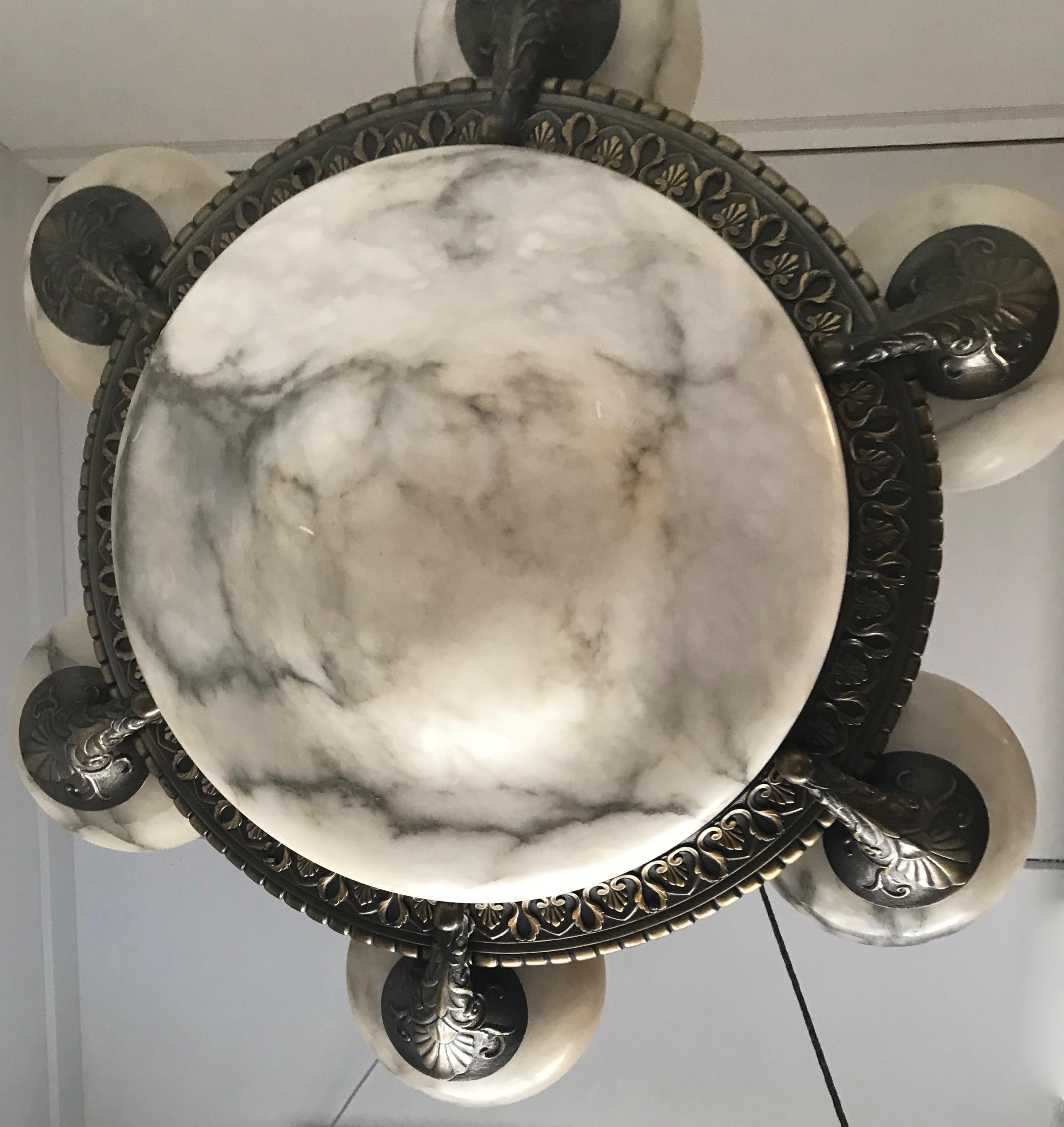 Museum Quality Neo Classical Alabaster & Bronze Chandelier, Pendant Fixture For Sale 5