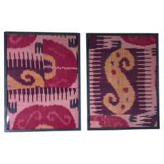 Museum-Quality Pair of ANTIQUE Silk IKAT Fragments  Central Asian Textile Art