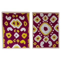 Museum-Quality Pair of ANTIQUE Silk IKAT Fragments  Central Asian Textile Art