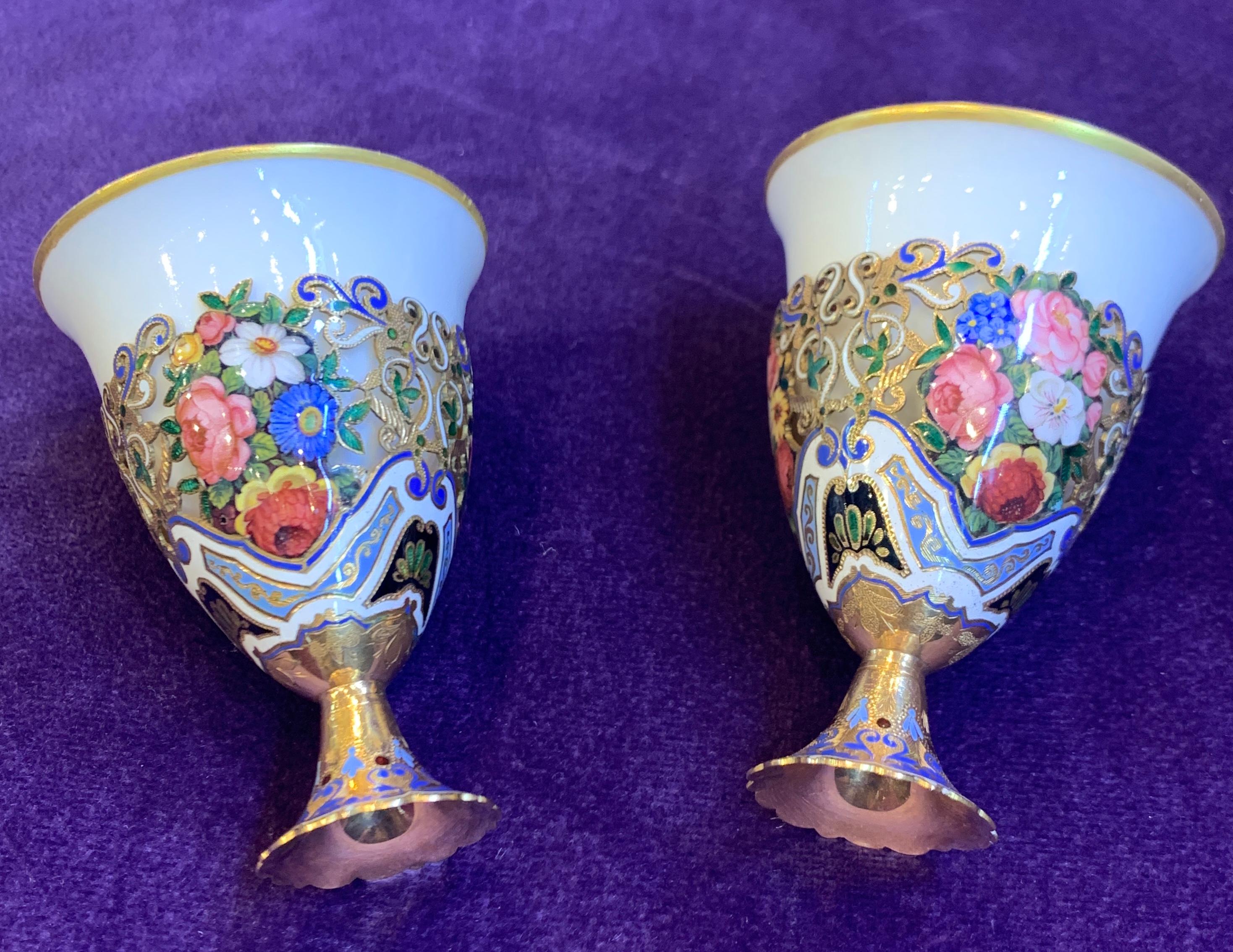 Museum Quality Pair of Gold and Enamel Zarfs For Sale 6
