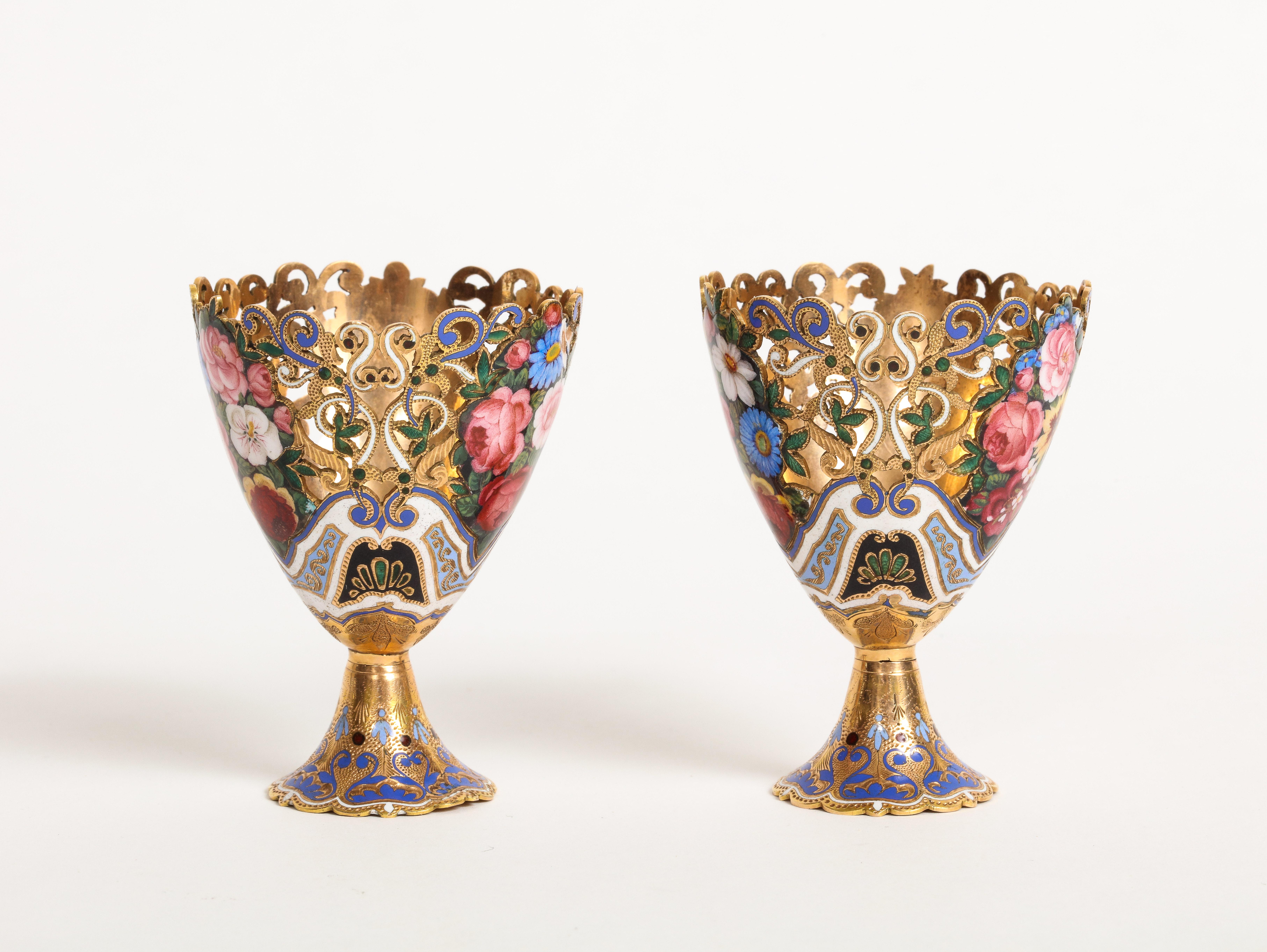 Museum Quality Pair of Gold and Enamel Zarfs For Sale 14