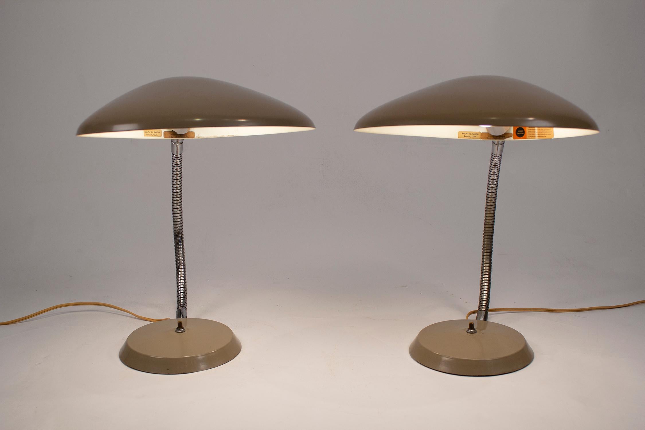 20th Century Grossman Cobra Lamp, Museum Quality Pair, Ralph O. Smith Labels Intact For Sale