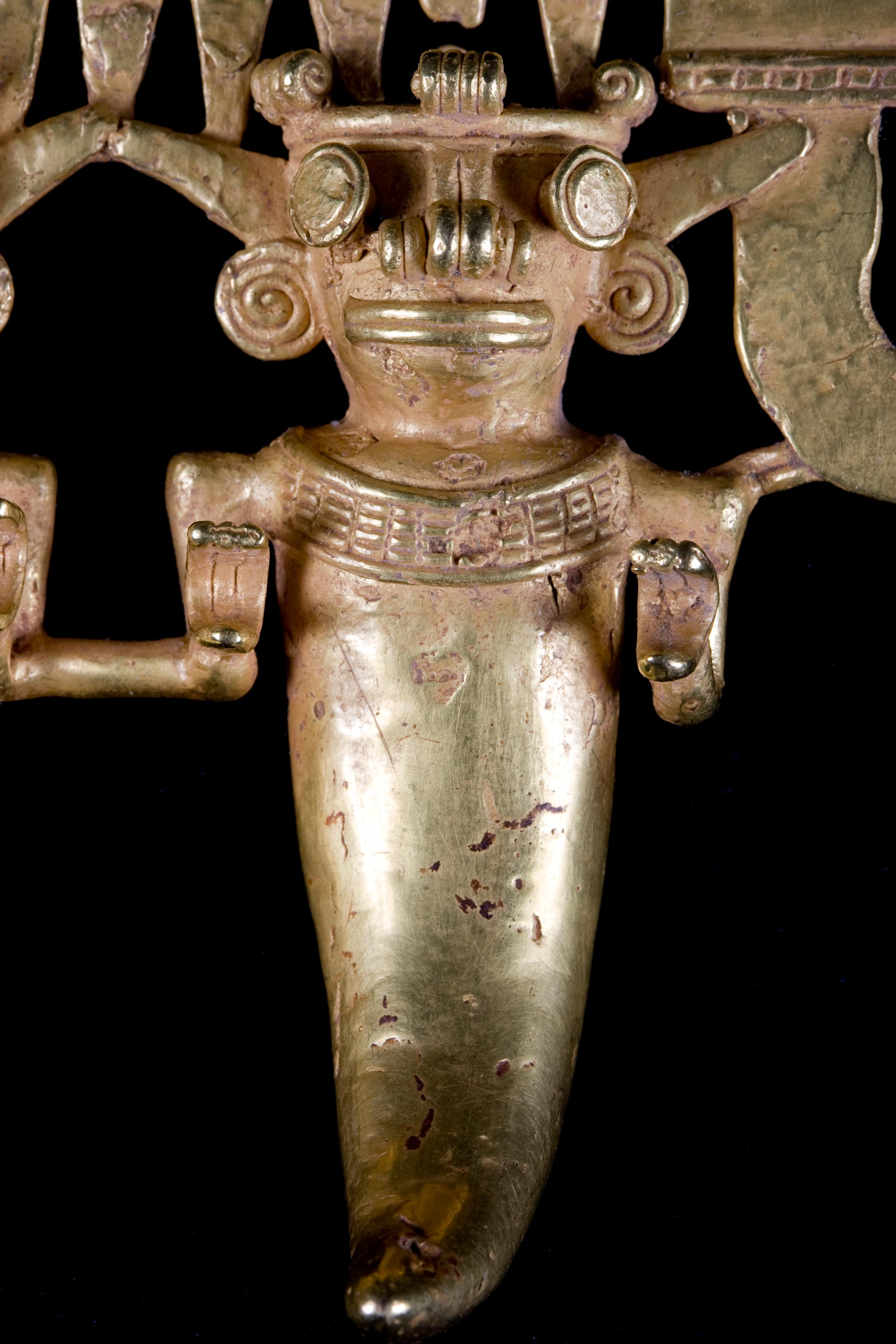 Museumsqualität präkolumbianischer Gold-Anhänger mit zwei Figuren, ca. 800 bis 1500 n. Chr. (Präkolumbisch) im Angebot