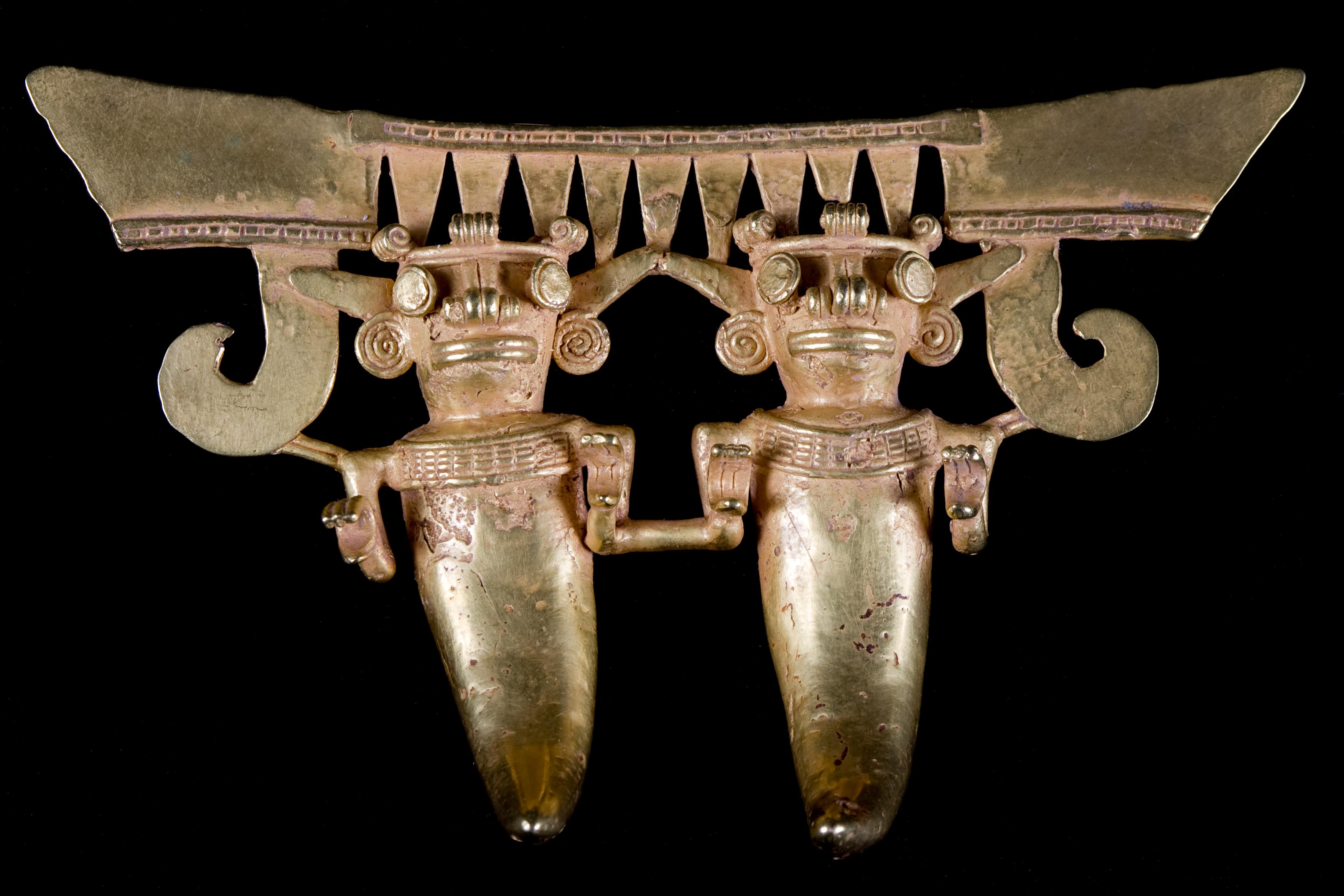 Costaricain Pendentif jumelles en or précolombien de qualité musée, vers 800 à 1500 avant J.-C. en vente
