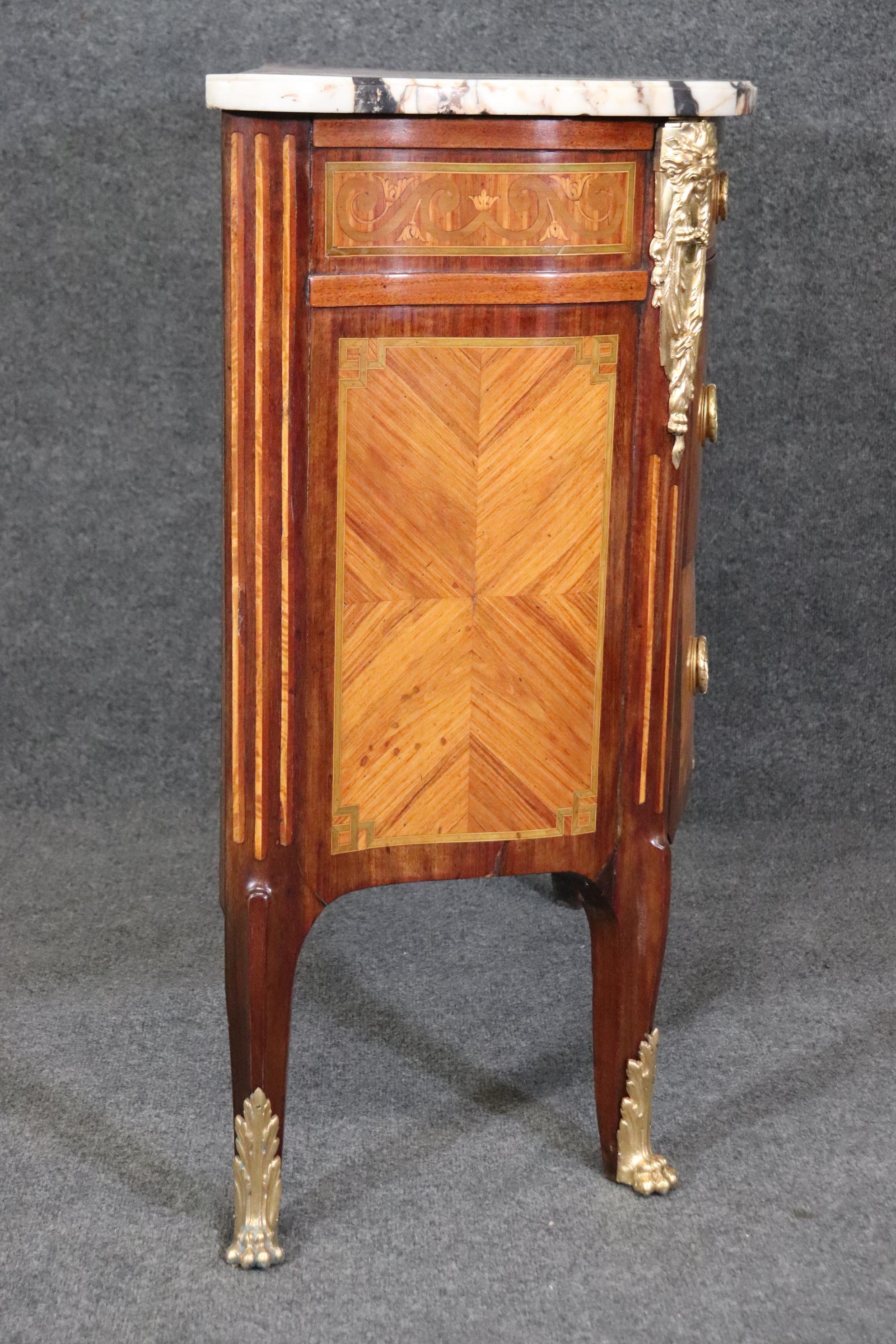 Museum Quality Restored 19th Century Inlaid Marble Top Louis XV Bronze Commode For Sale 7