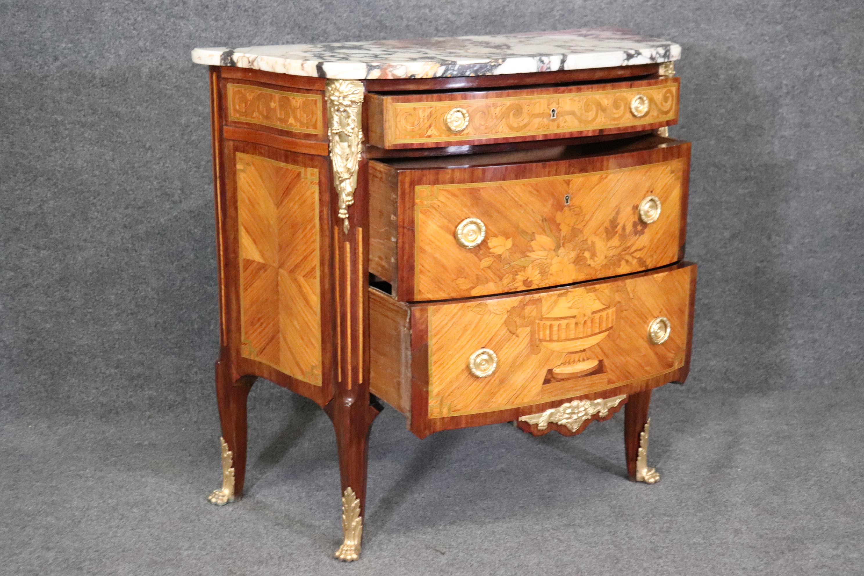 Museum Quality Restored 19th Century Inlaid Marble Top Louis XV Bronze Commode For Sale 8