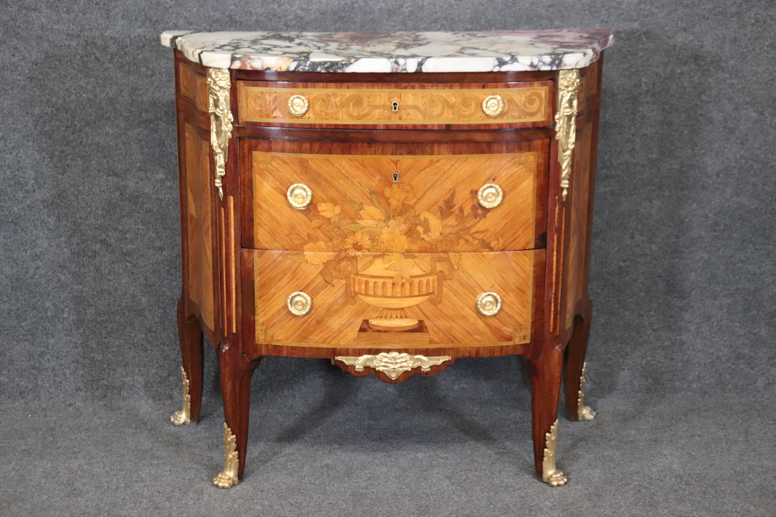 Museum Quality Restored 19th Century Inlaid Marble Top Louis XV Bronze Commode For Sale 13