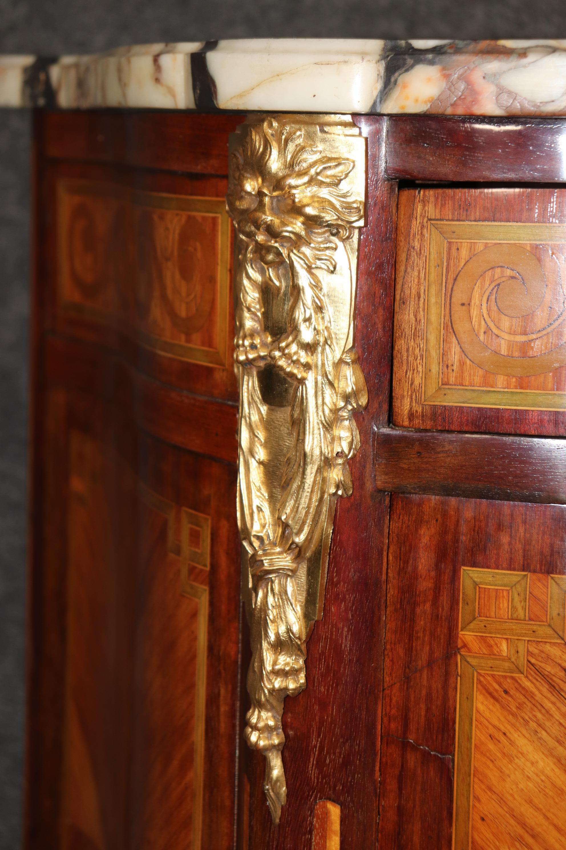 Museum Quality Restored 19th Century Inlaid Marble Top Louis XV Bronze Commode For Sale 2