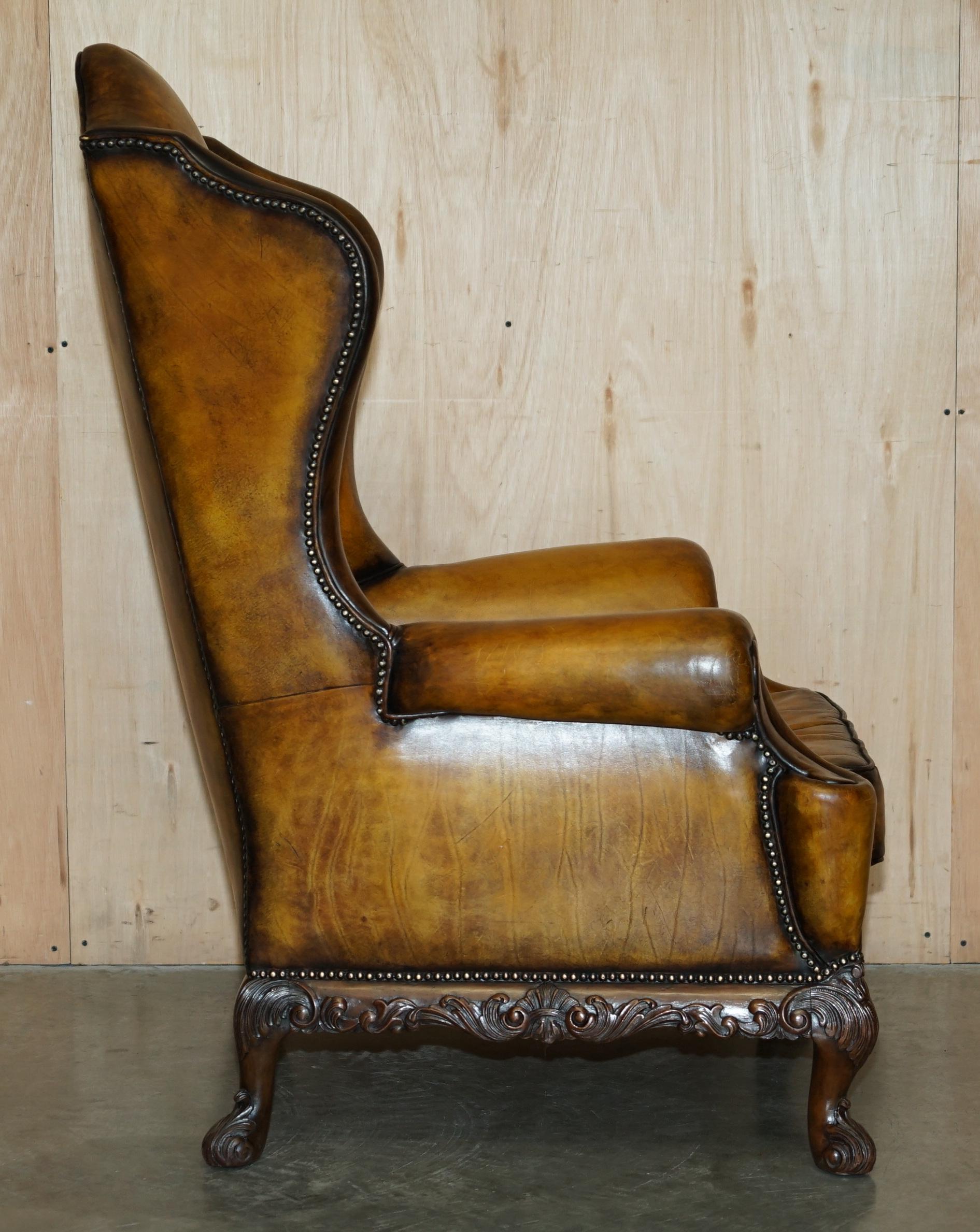 MUSEUM QUALITY RESTORED VICTORIAN BROWN LEATHER CHESTERFIELD WINGBACK ARMCHAiR For Sale 7