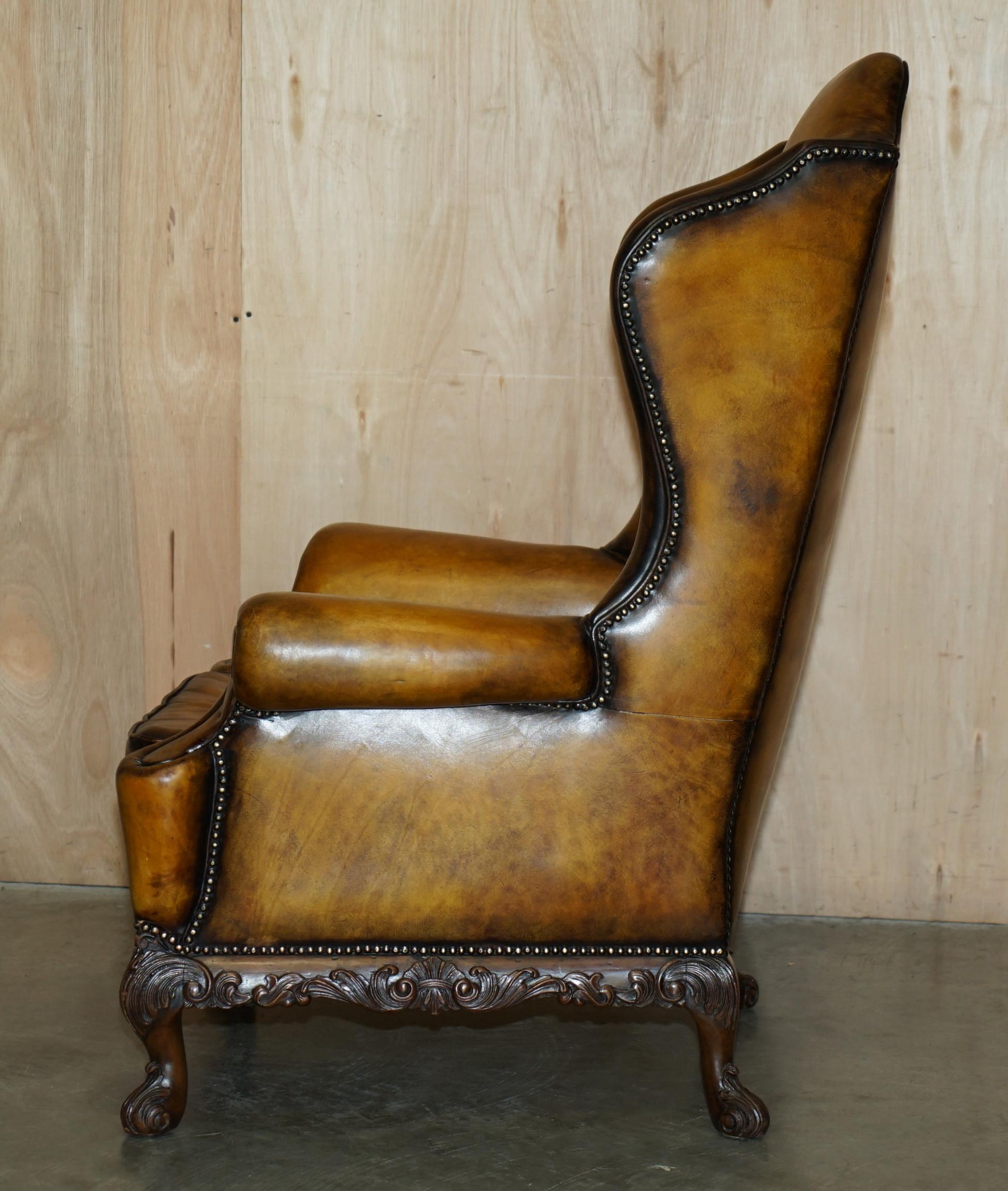 MUSEUM QUALITY RESTORED VICTORIAN BROWN LEATHER CHESTERFIELD WINGBACK ARMCHAiR For Sale 11